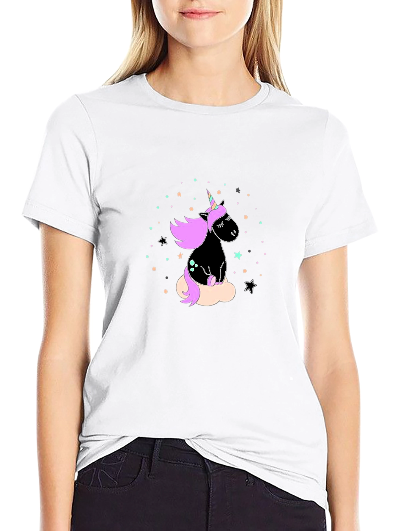 Unicorn Graphic Print Black T-Shirt