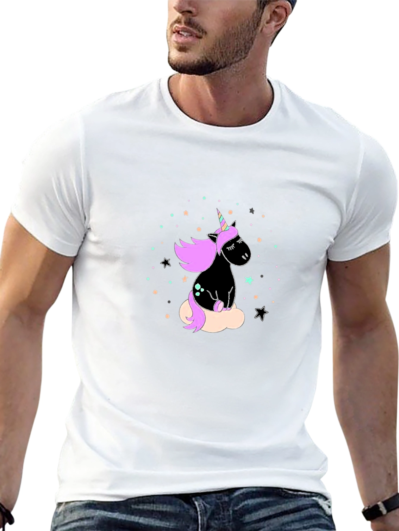 Unicorn Graphic Print Black T-Shirt