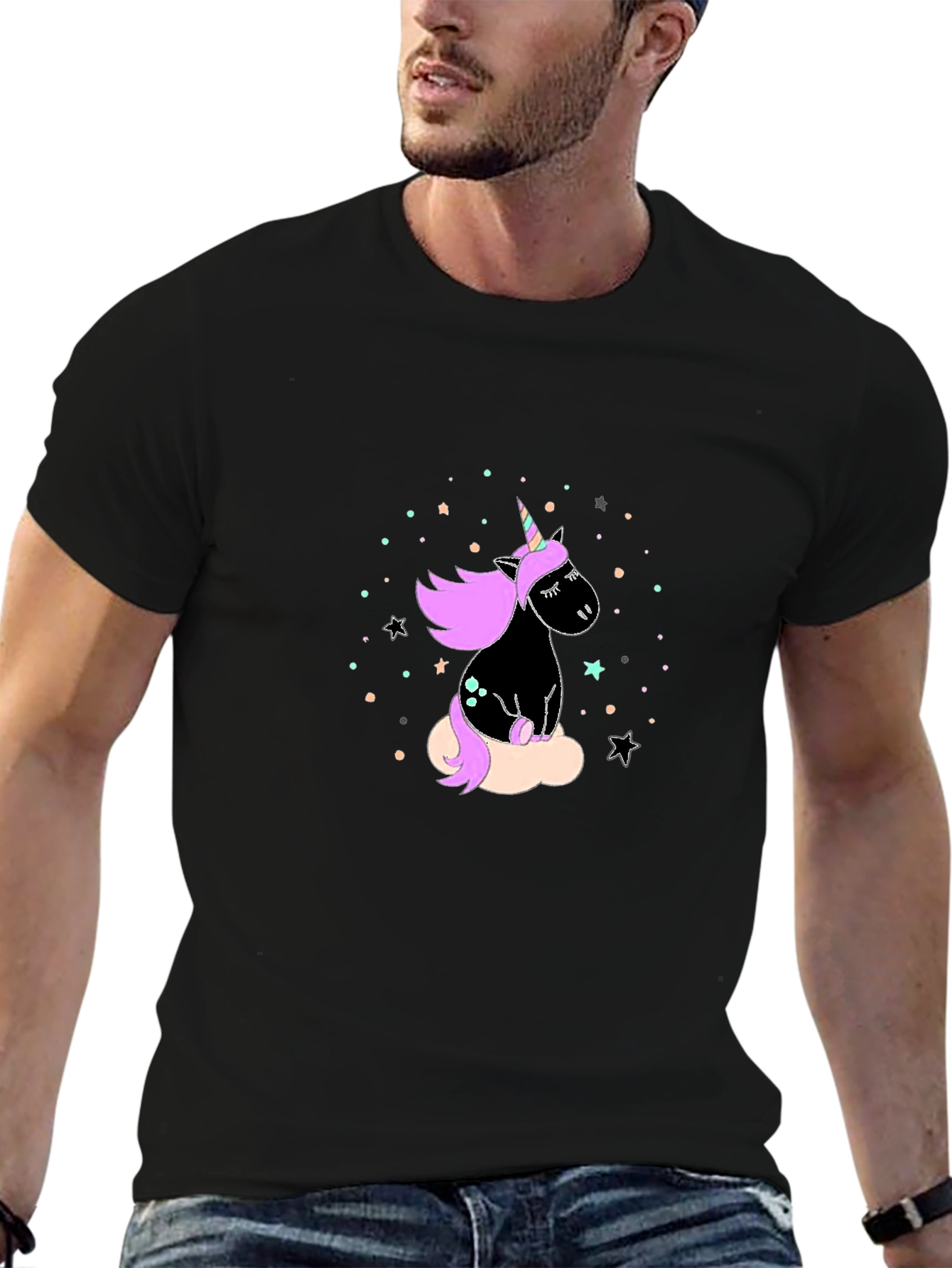 Unicorn Graphic Print Black T-Shirt