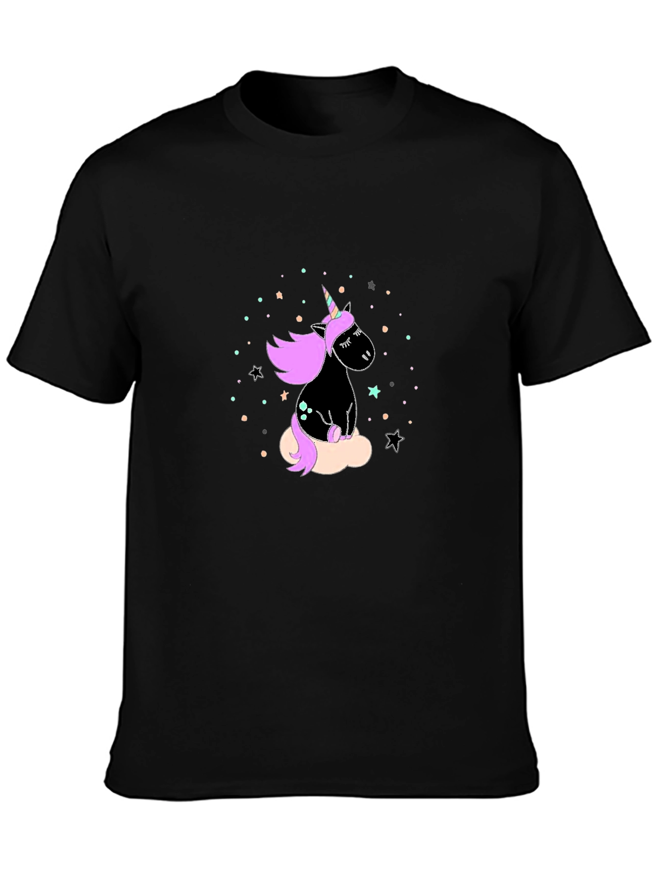 Unicorn Graphic Print Black T-Shirt