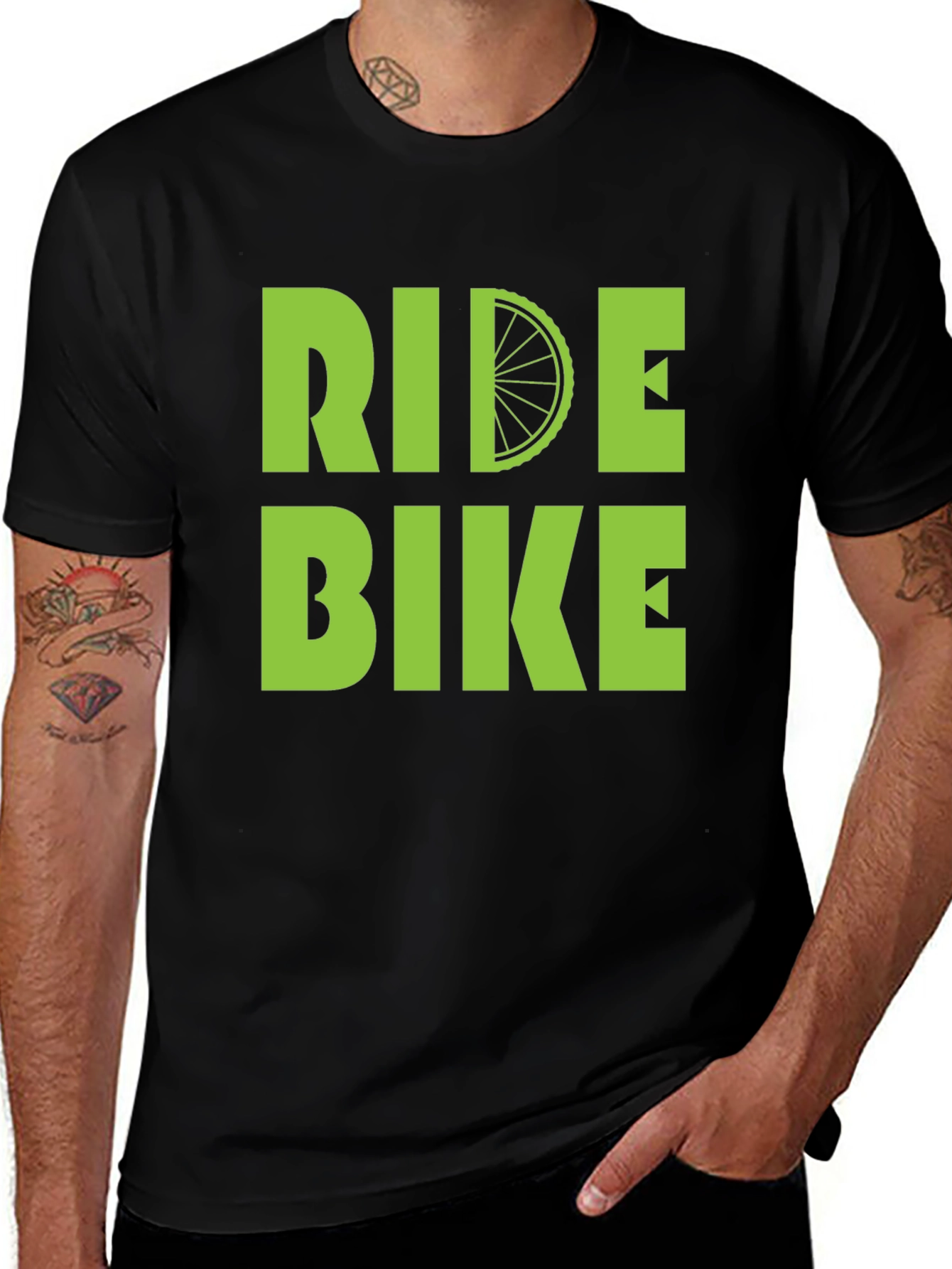 Ride Bike T-Shirt - Green Graphic Print