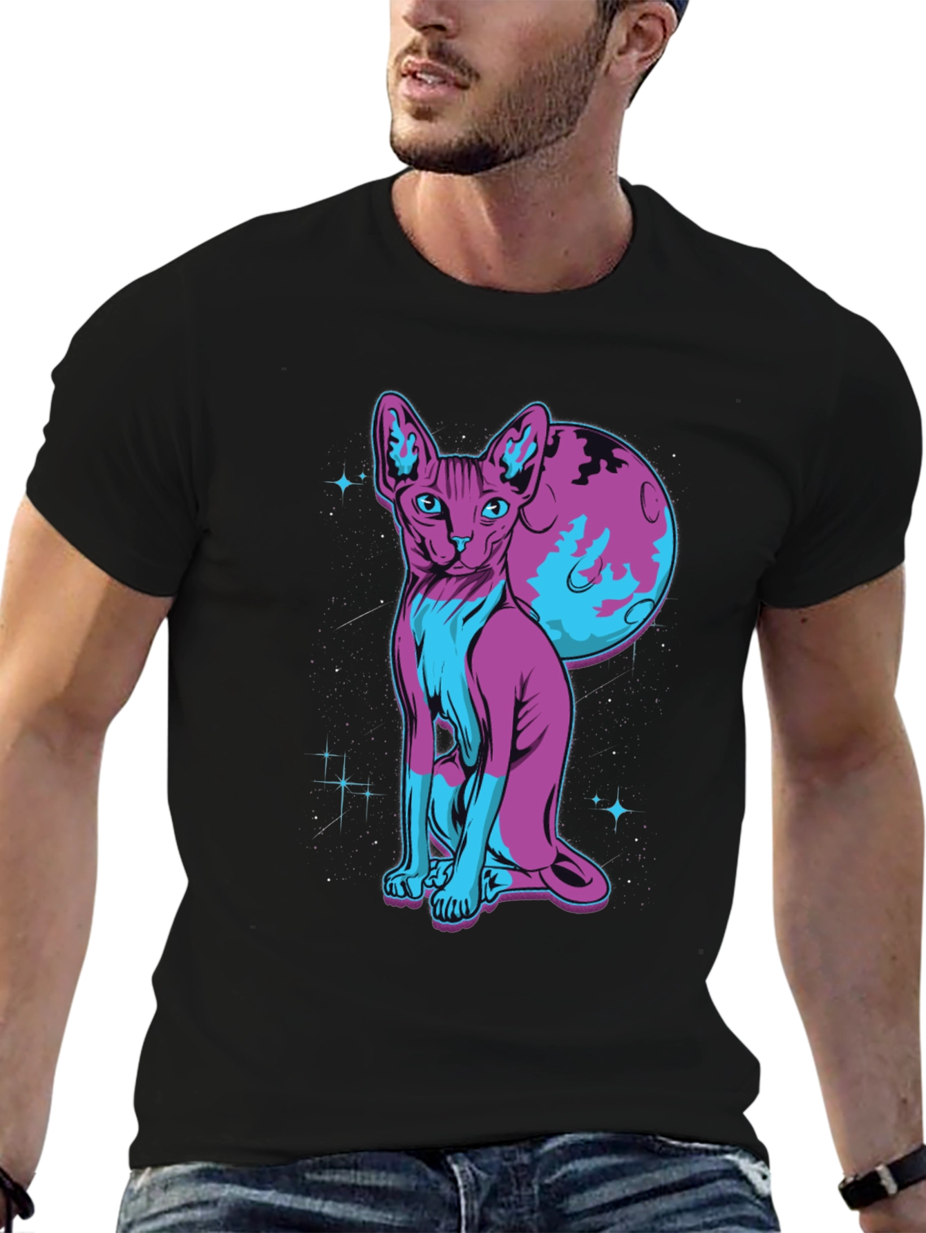 Sphynx Cat Moon Graphic T-Shirt