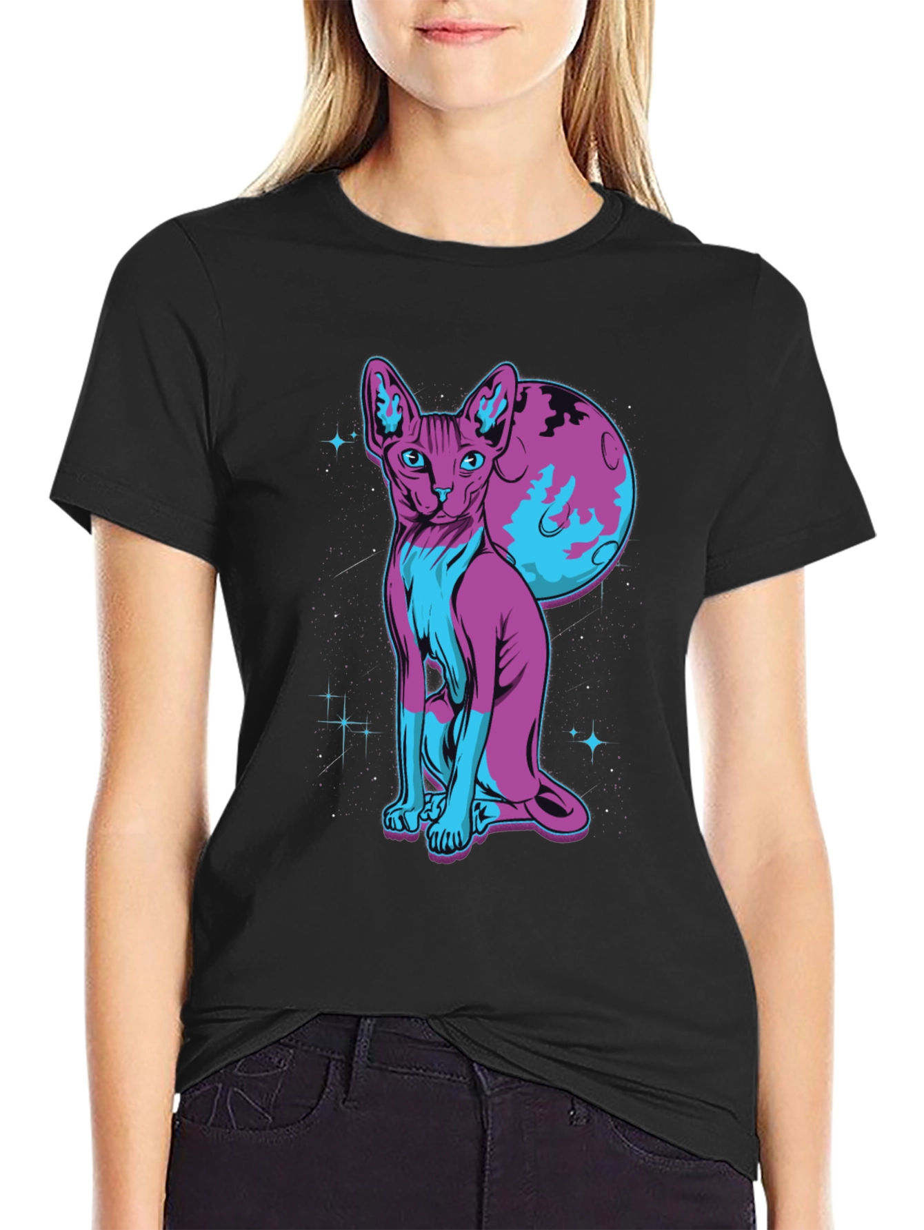 Sphynx Cat Moon Graphic T-Shirt