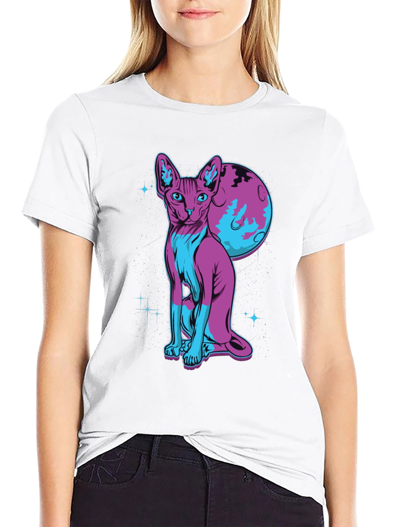 Sphynx Cat Moon Graphic T-Shirt
