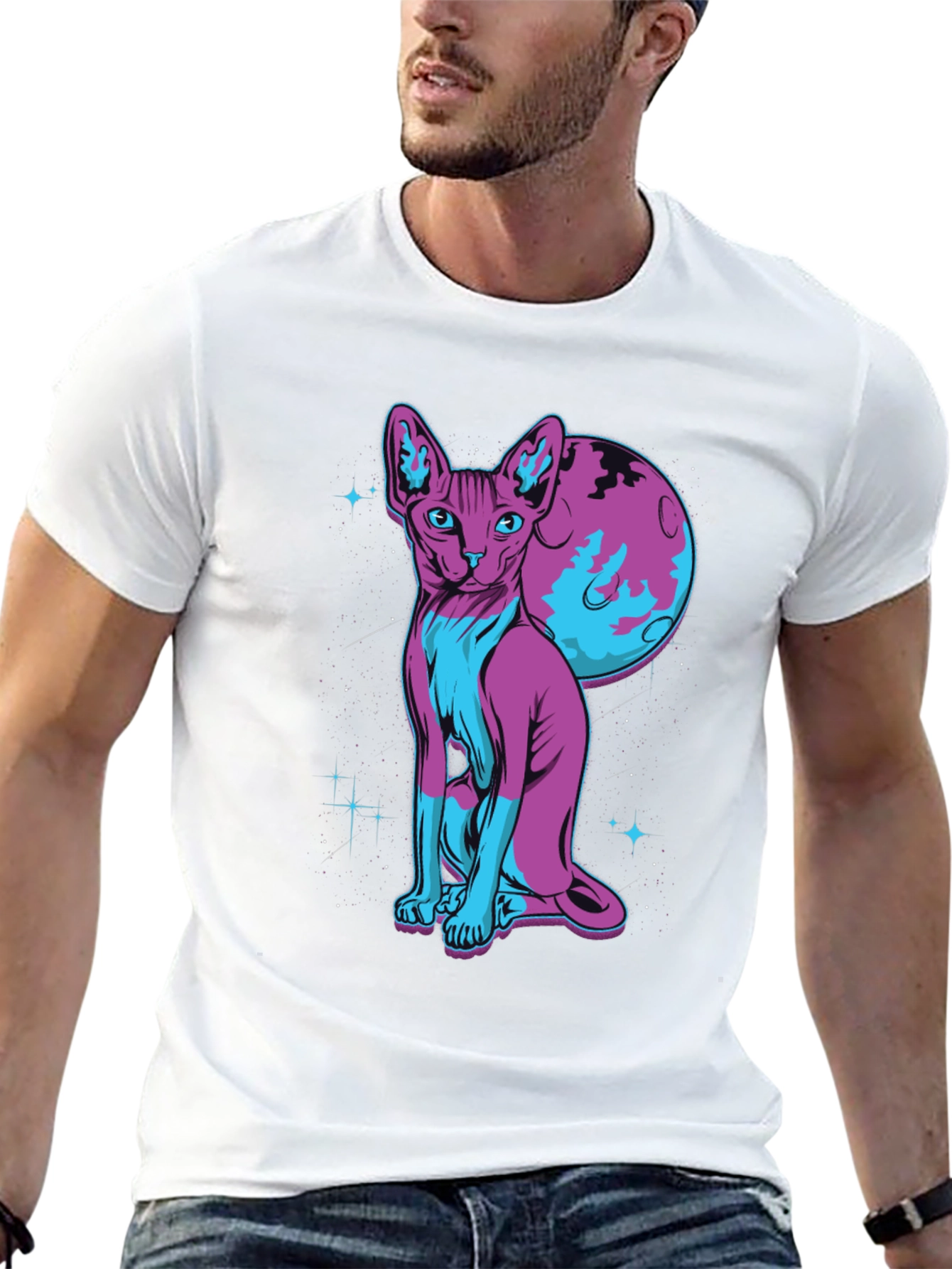 Sphynx Cat Moon Graphic T-Shirt