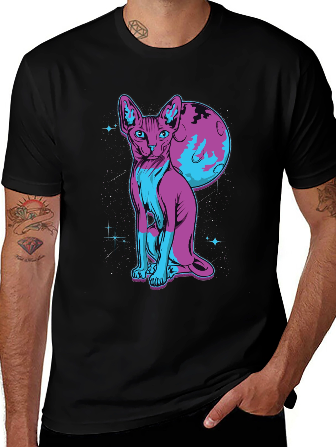 Sphynx Cat Moon Graphic T-Shirt