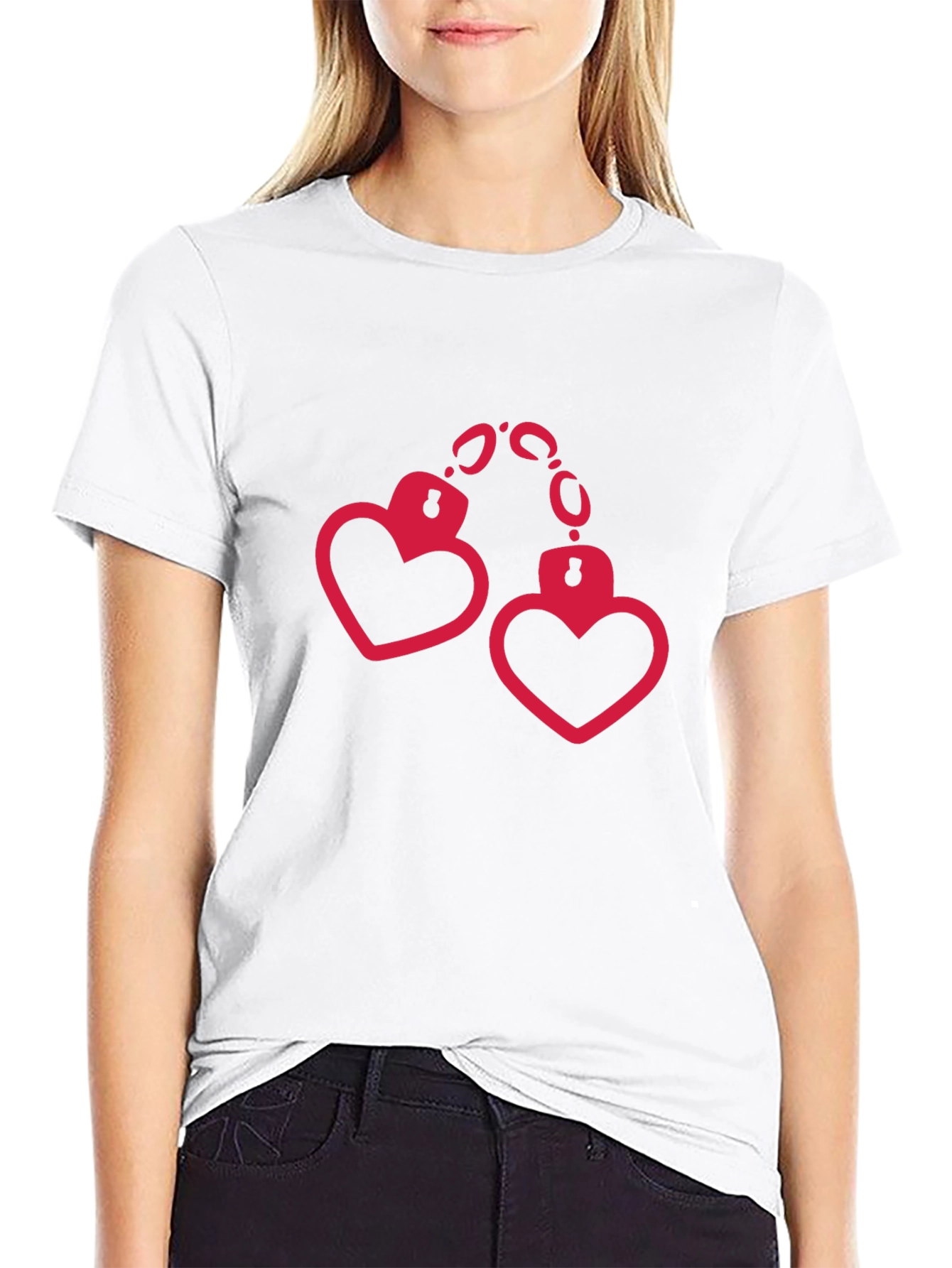 Heart Handcuffs Graphic Black T-Shirt