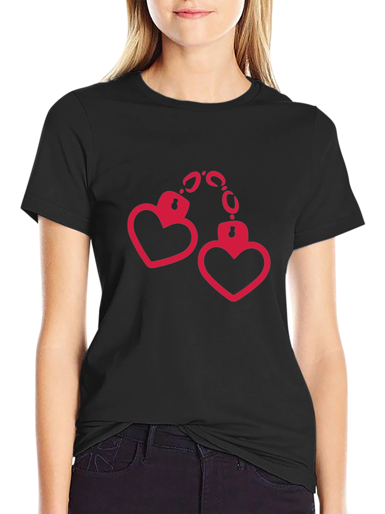 Heart Handcuffs Graphic Black T-Shirt