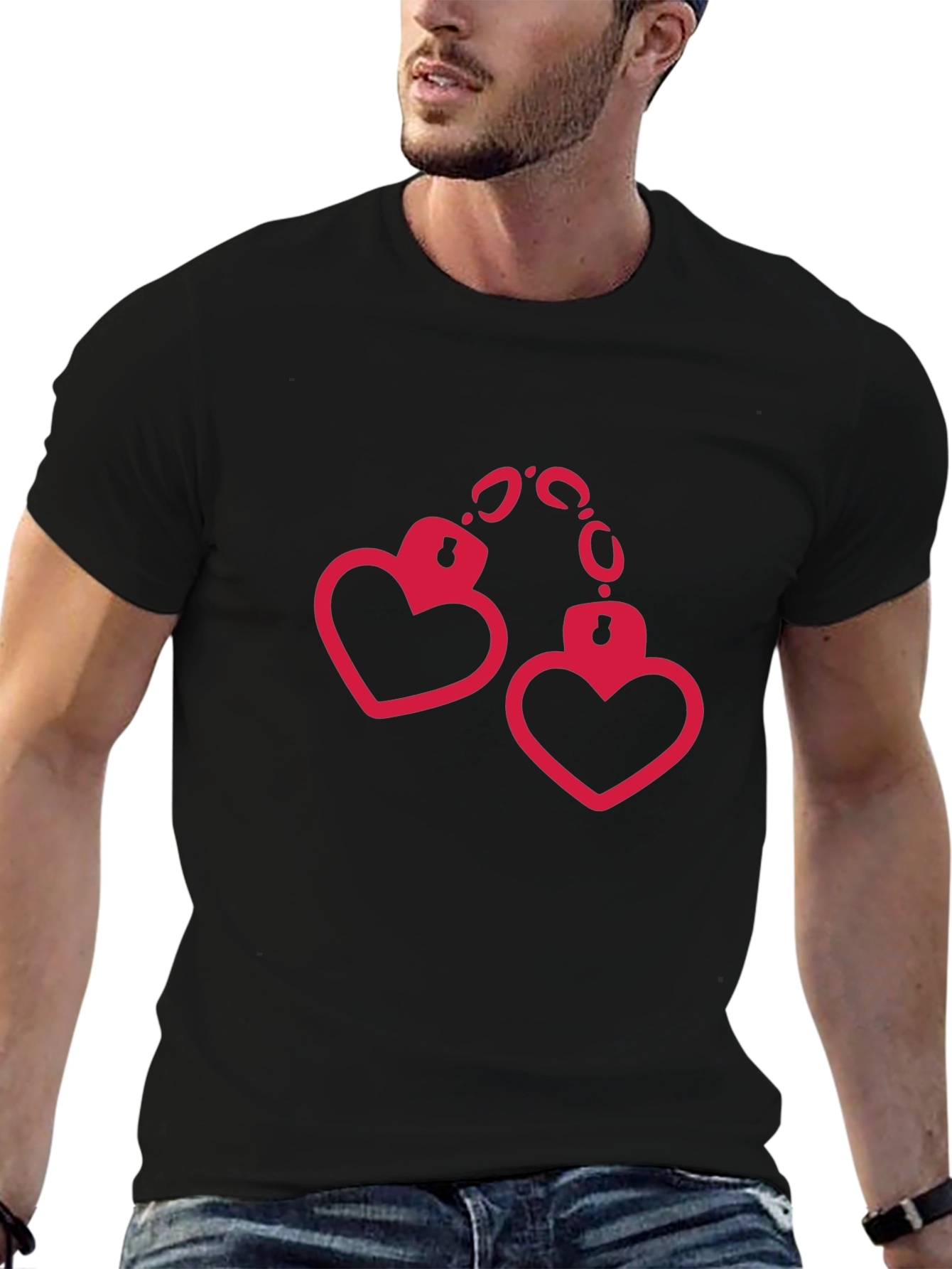 Heart Handcuffs Graphic Black T-Shirt