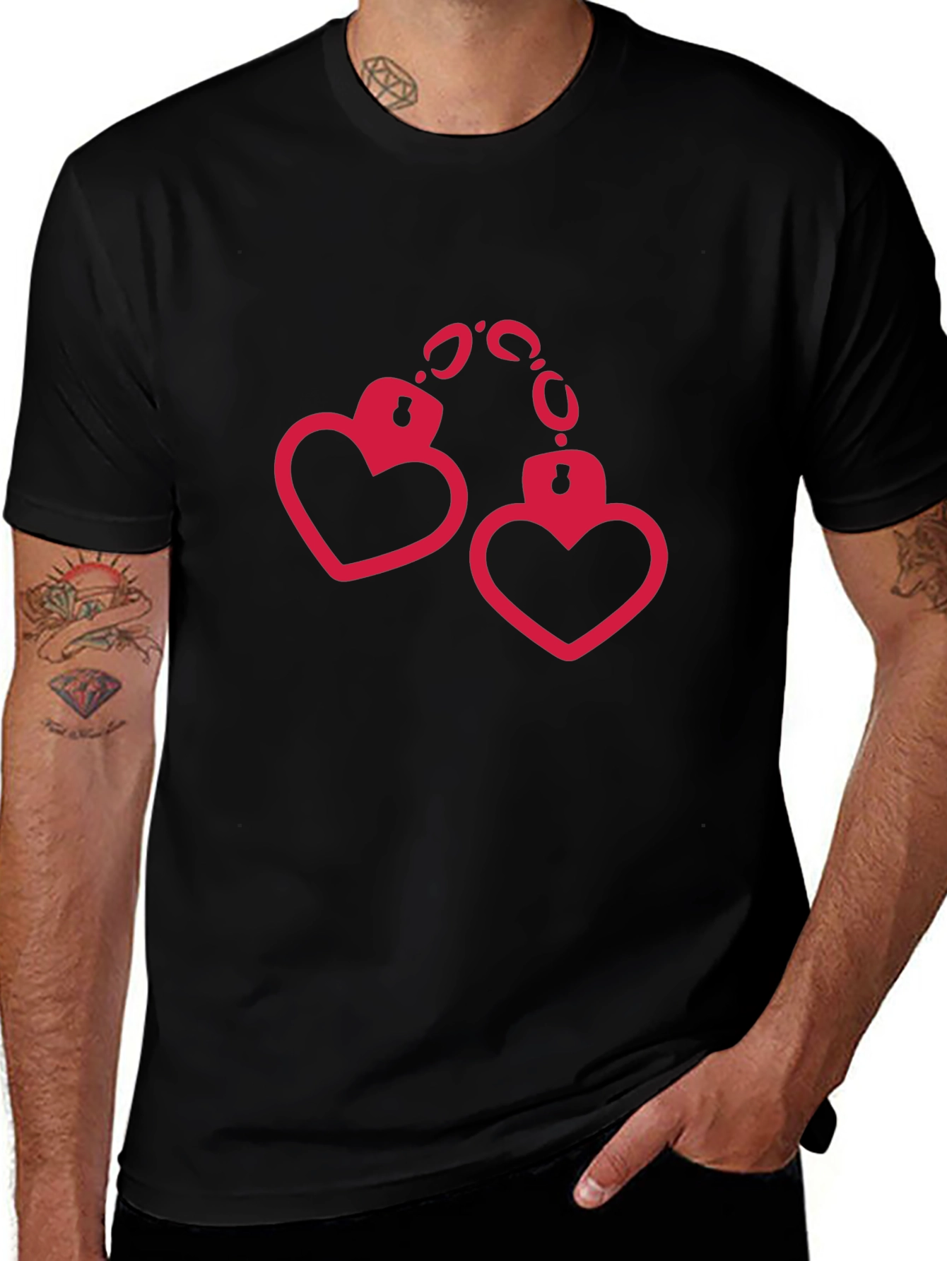 Heart Handcuffs Graphic Black T-Shirt