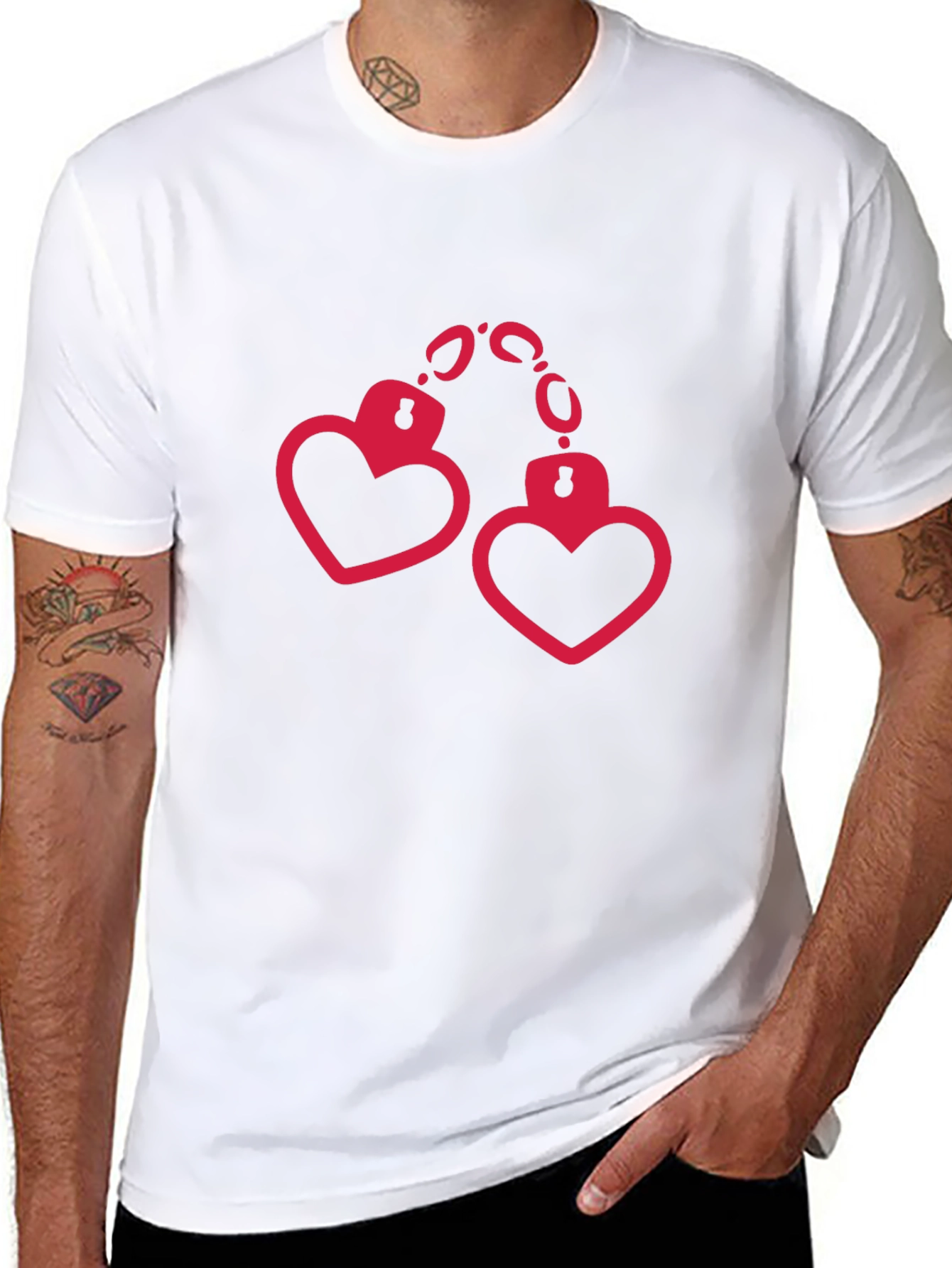 Heart Handcuffs Graphic Black T-Shirt