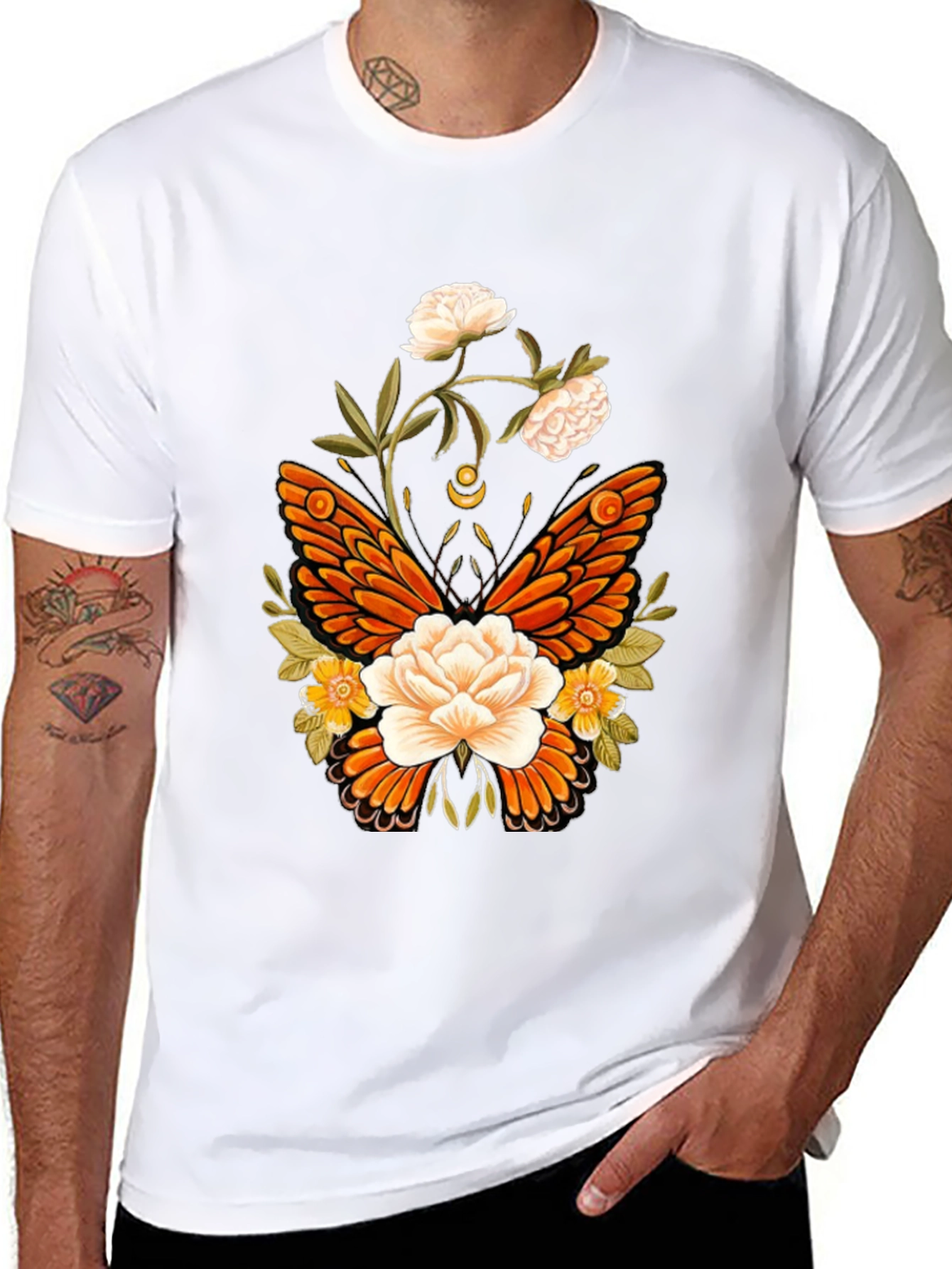 Floral Butterfly Graphic T-Shirt - Black
