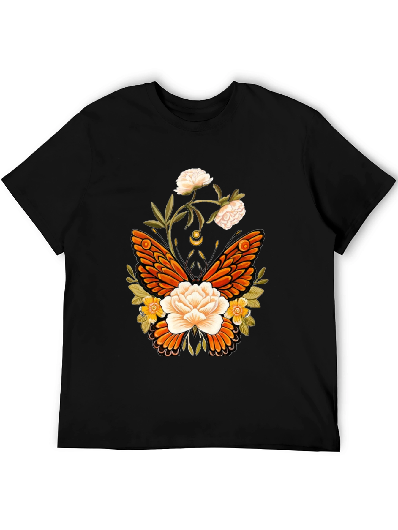 Floral Butterfly Graphic T-Shirt - Black