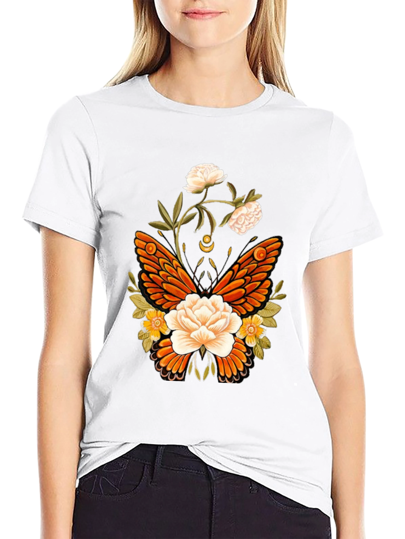 Floral Butterfly Graphic T-Shirt - Black