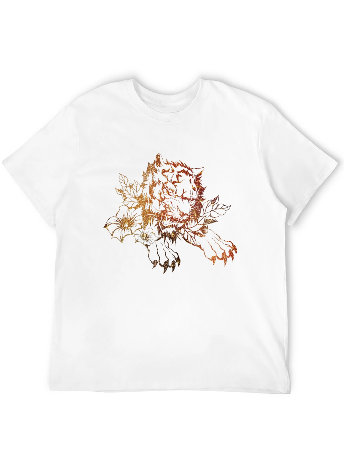 Tiger Floral Print Black Graphic Tee