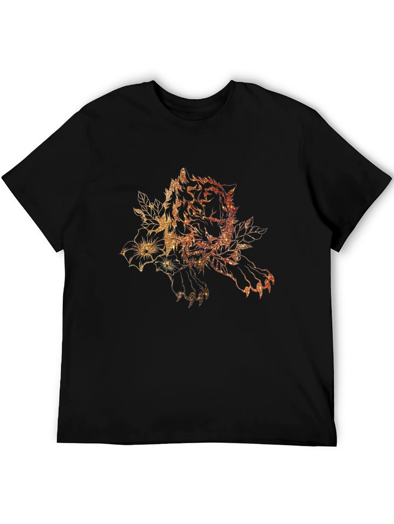 Tiger Floral Print Black Graphic Tee