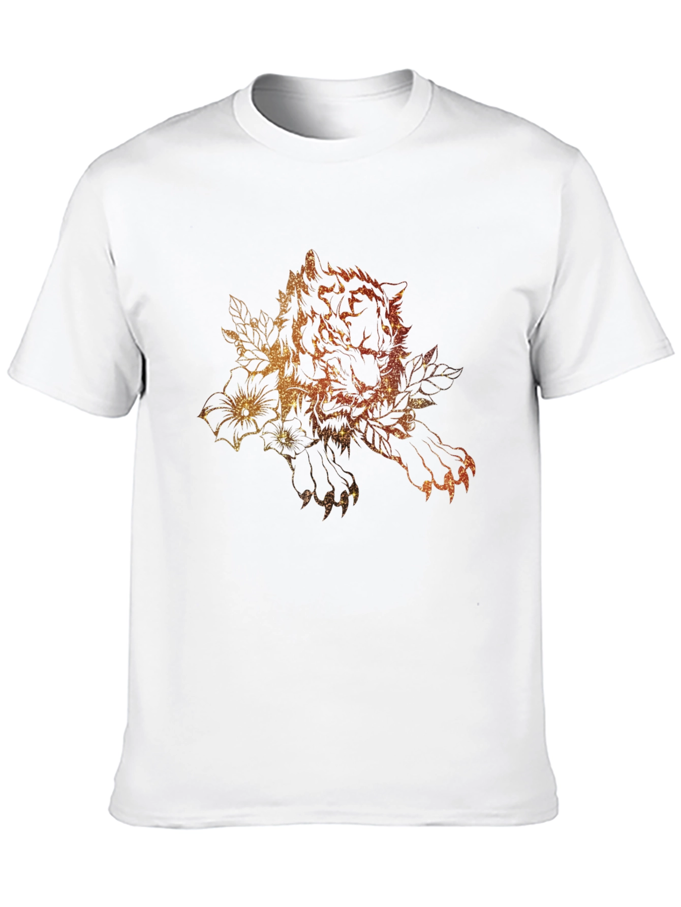 Tiger Floral Print Black Graphic Tee