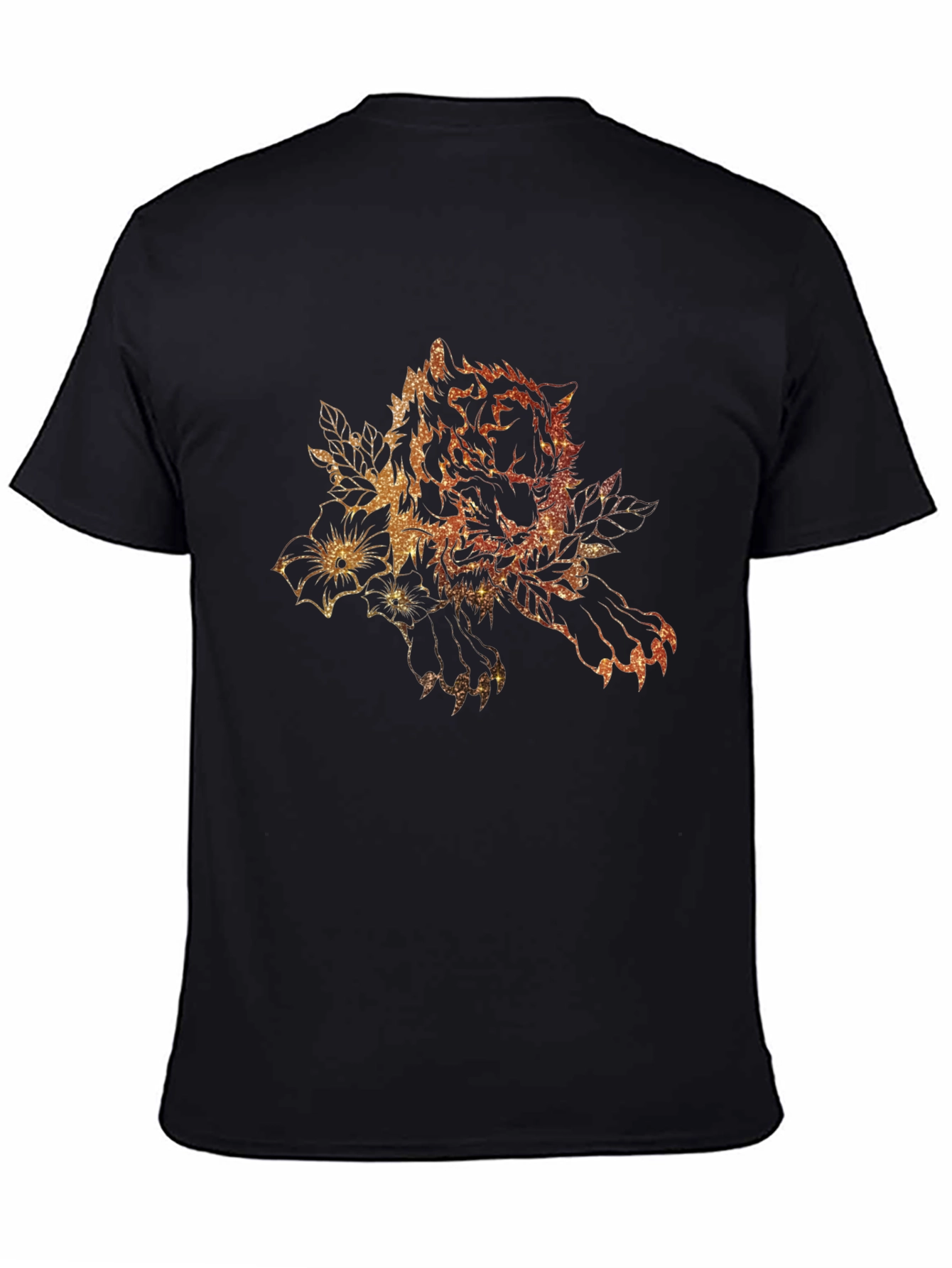 Tiger Floral Print Black Graphic Tee