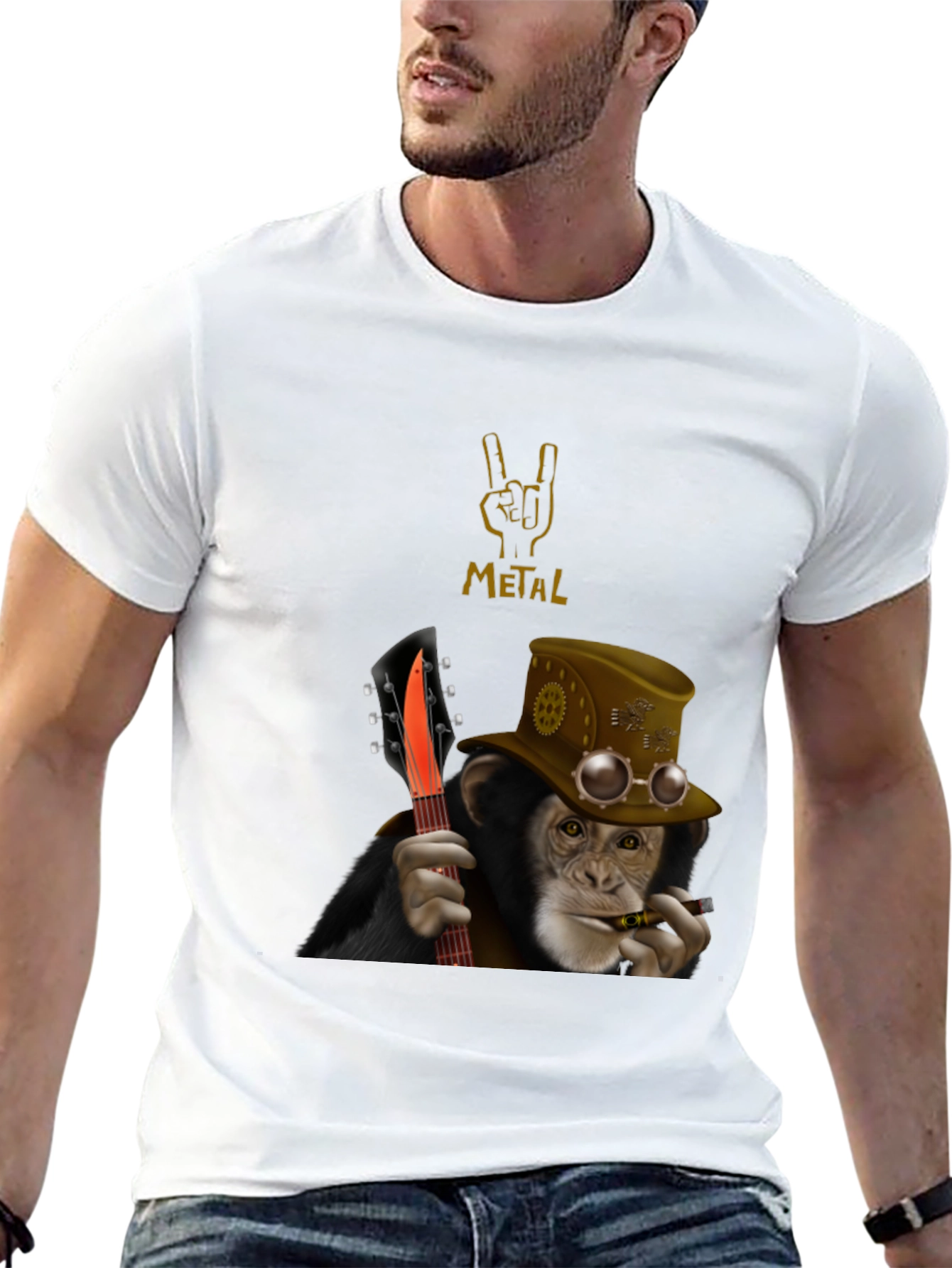 Steampunk Monkey Guitarist Graphic Tee