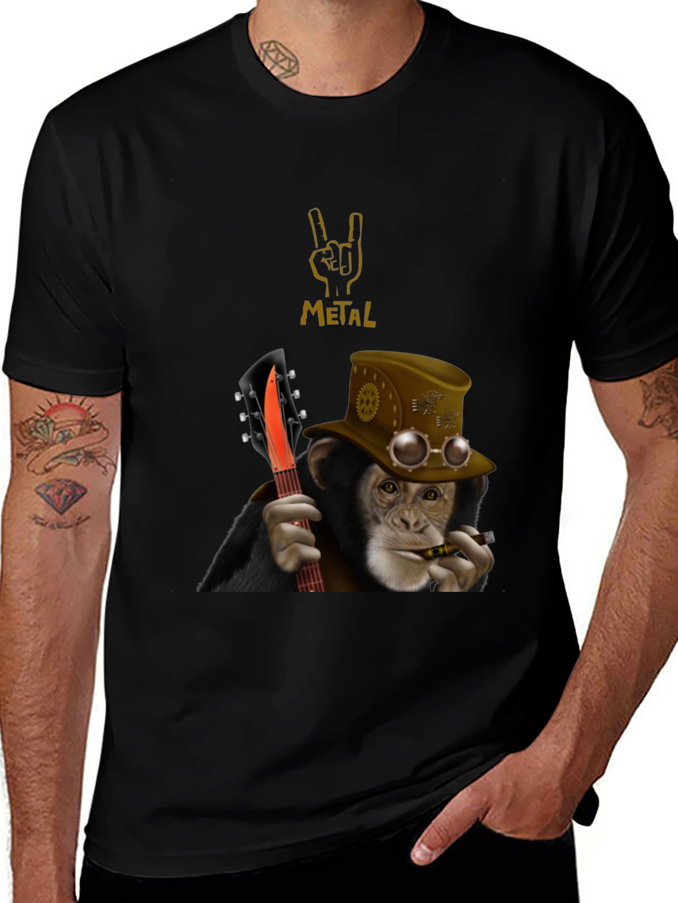 Steampunk Monkey Guitarist Graphic Tee