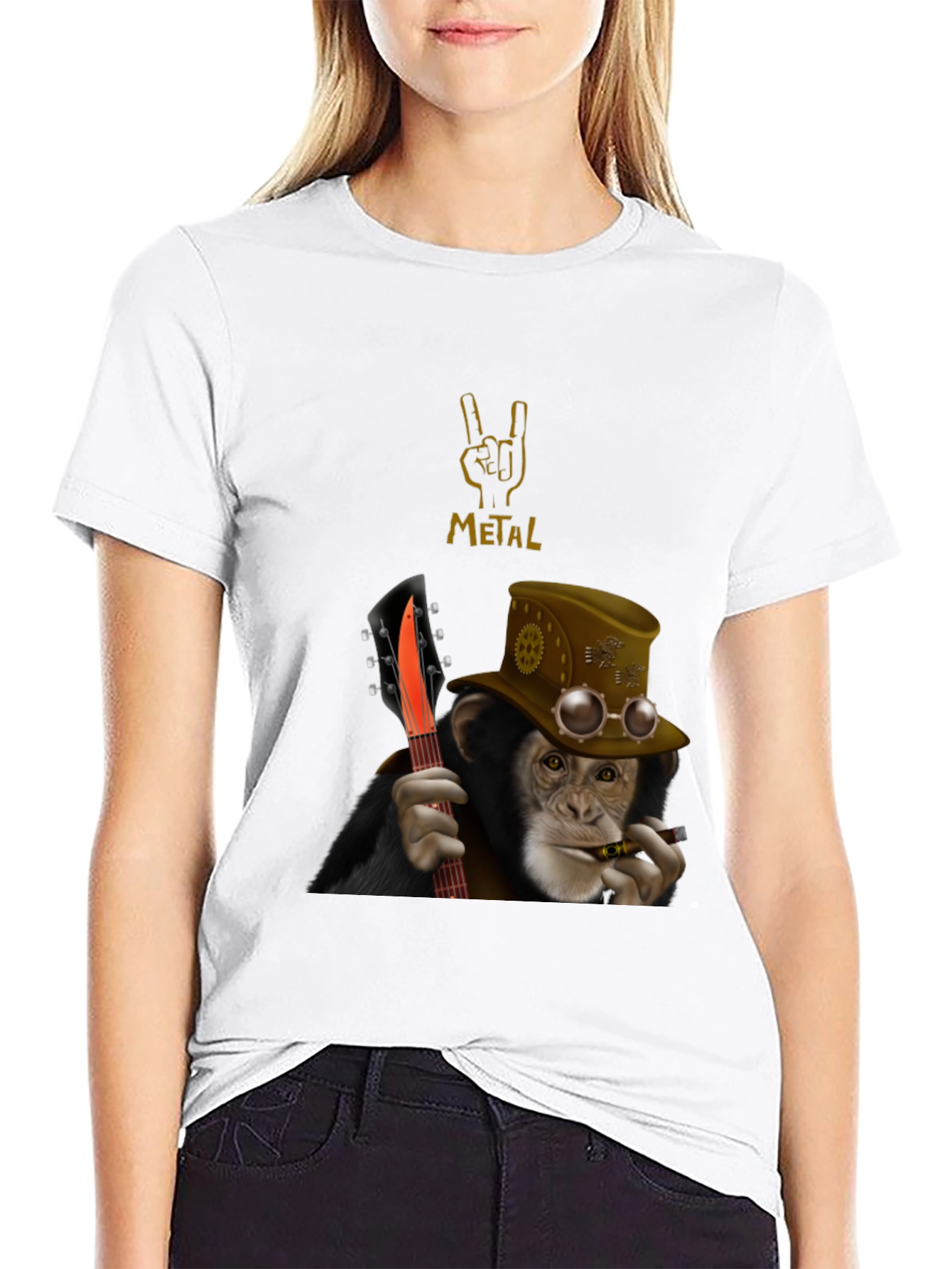 Steampunk Monkey Guitarist Graphic Tee