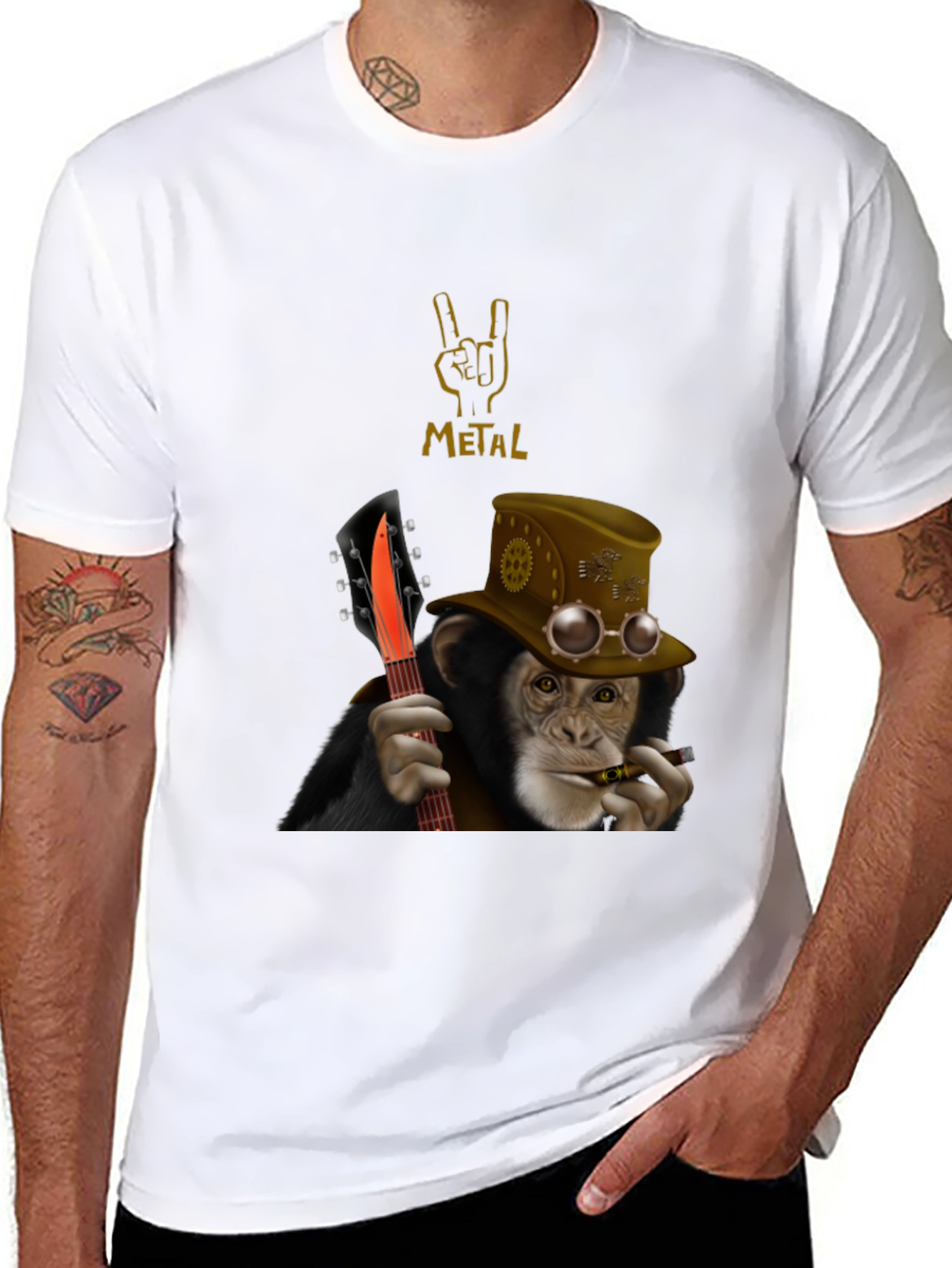 Steampunk Monkey Guitarist Graphic Tee