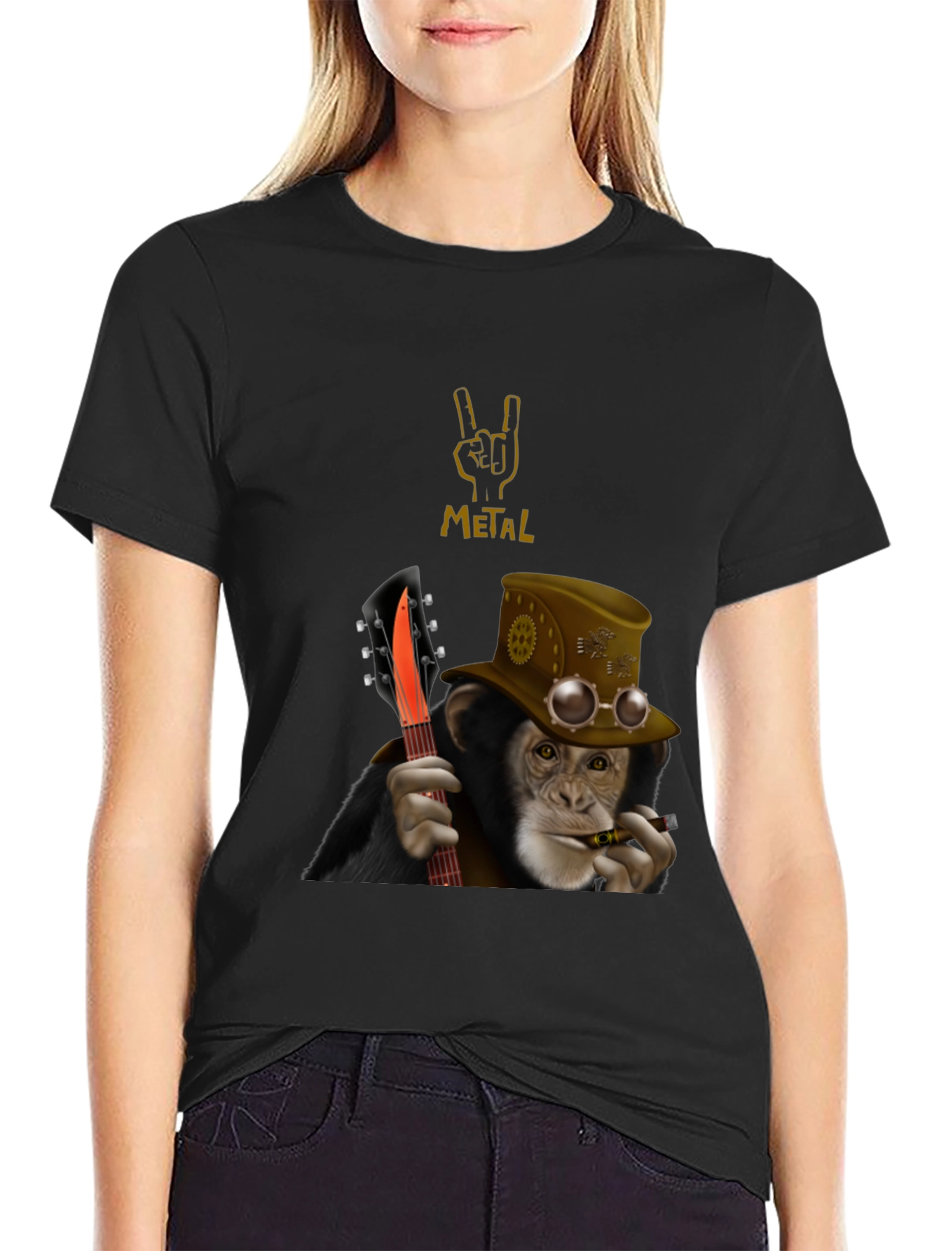 Steampunk Monkey Guitarist Graphic Tee