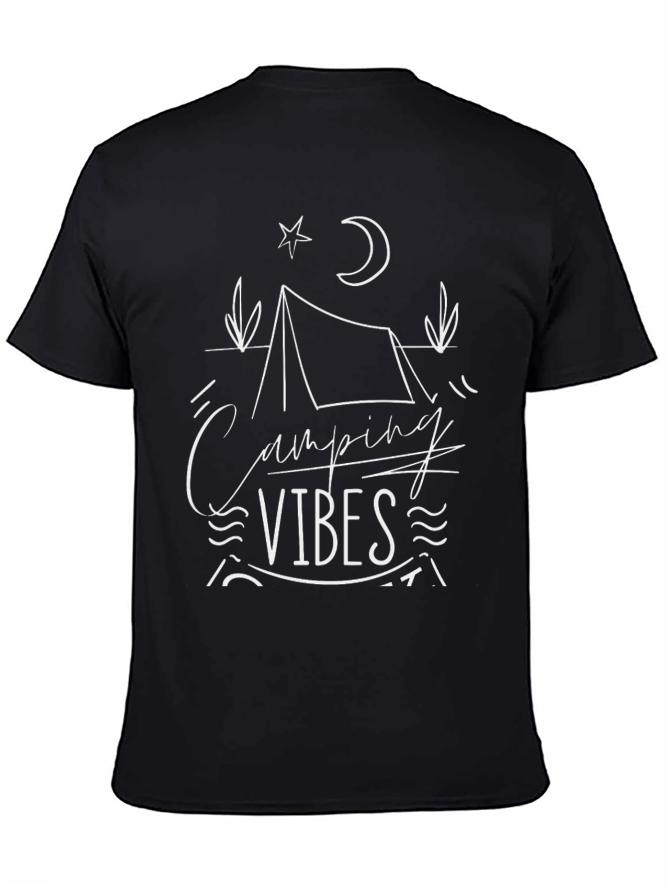Camping Vibes Graphic Tee - Black Crew Neck T-Shirt