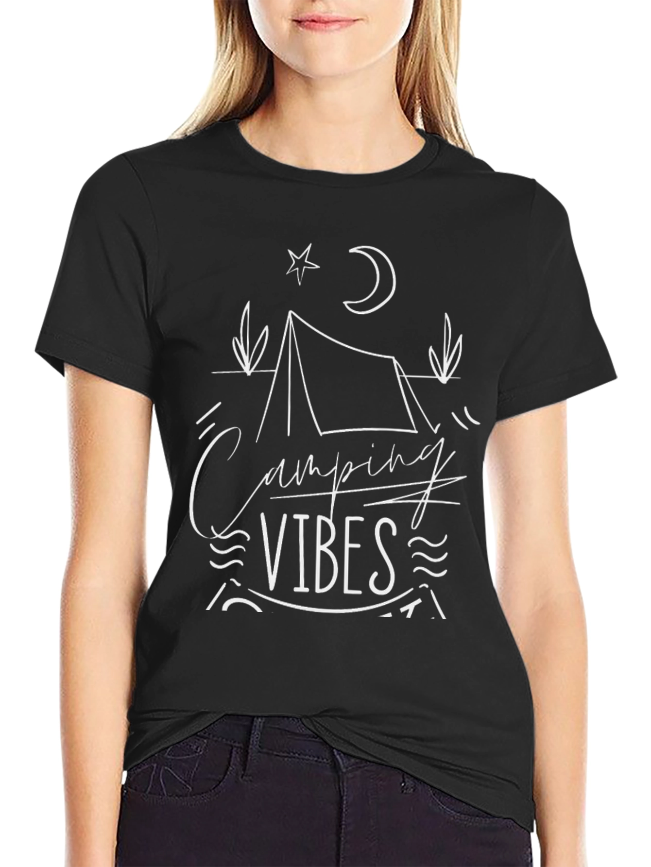 Camping Vibes Graphic Tee - Black Crew Neck T-Shirt