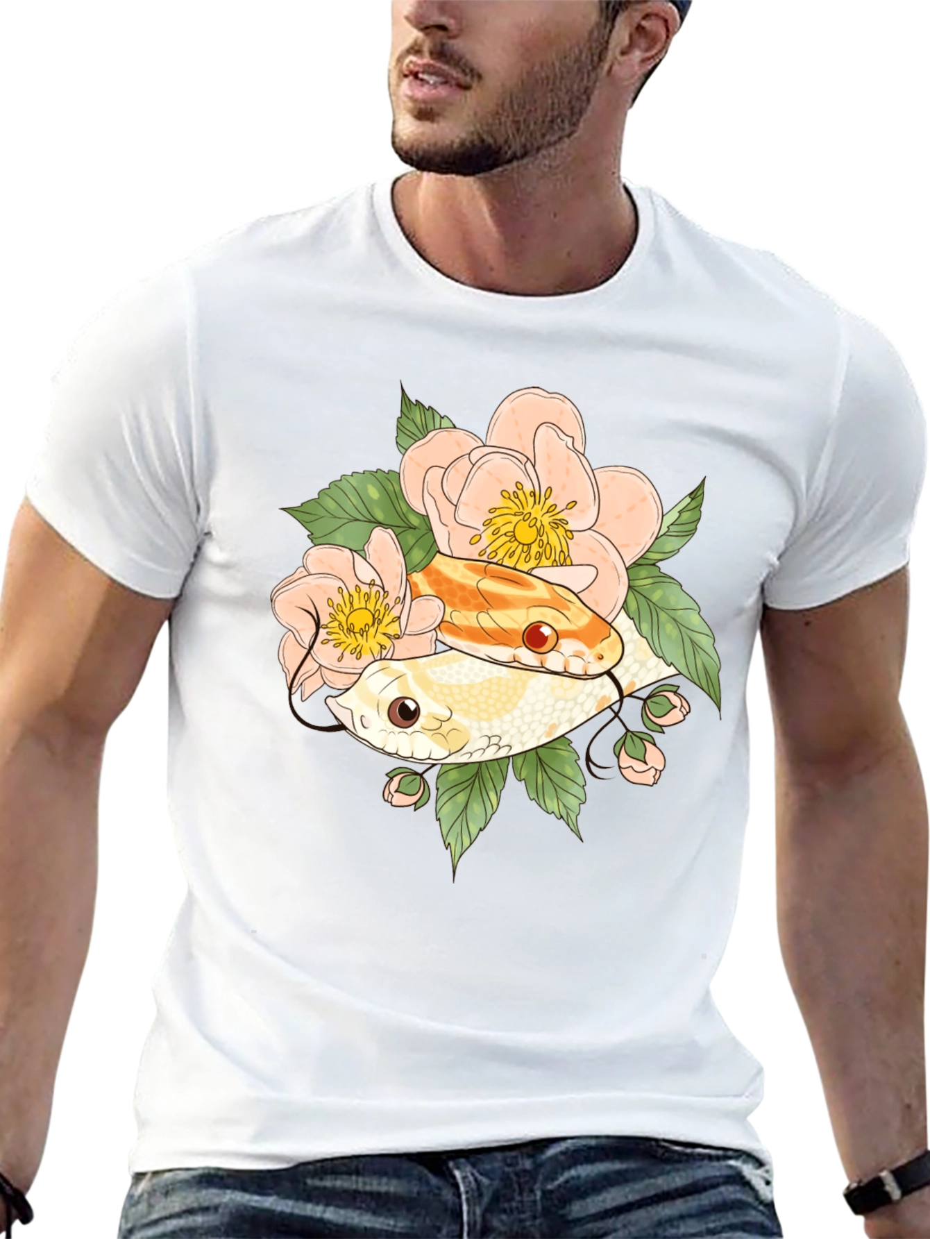 Snake & Floral T-Shirt - Unique Graphic Tee