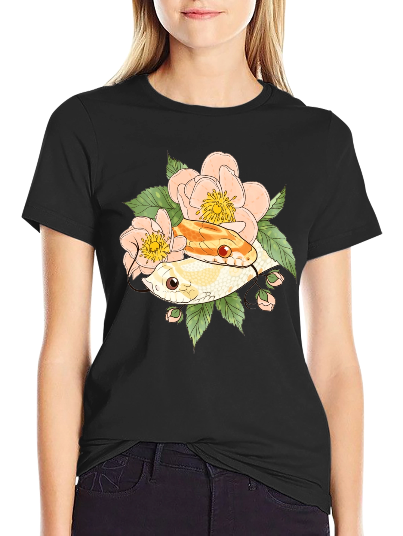 Snake & Floral T-Shirt - Unique Graphic Tee