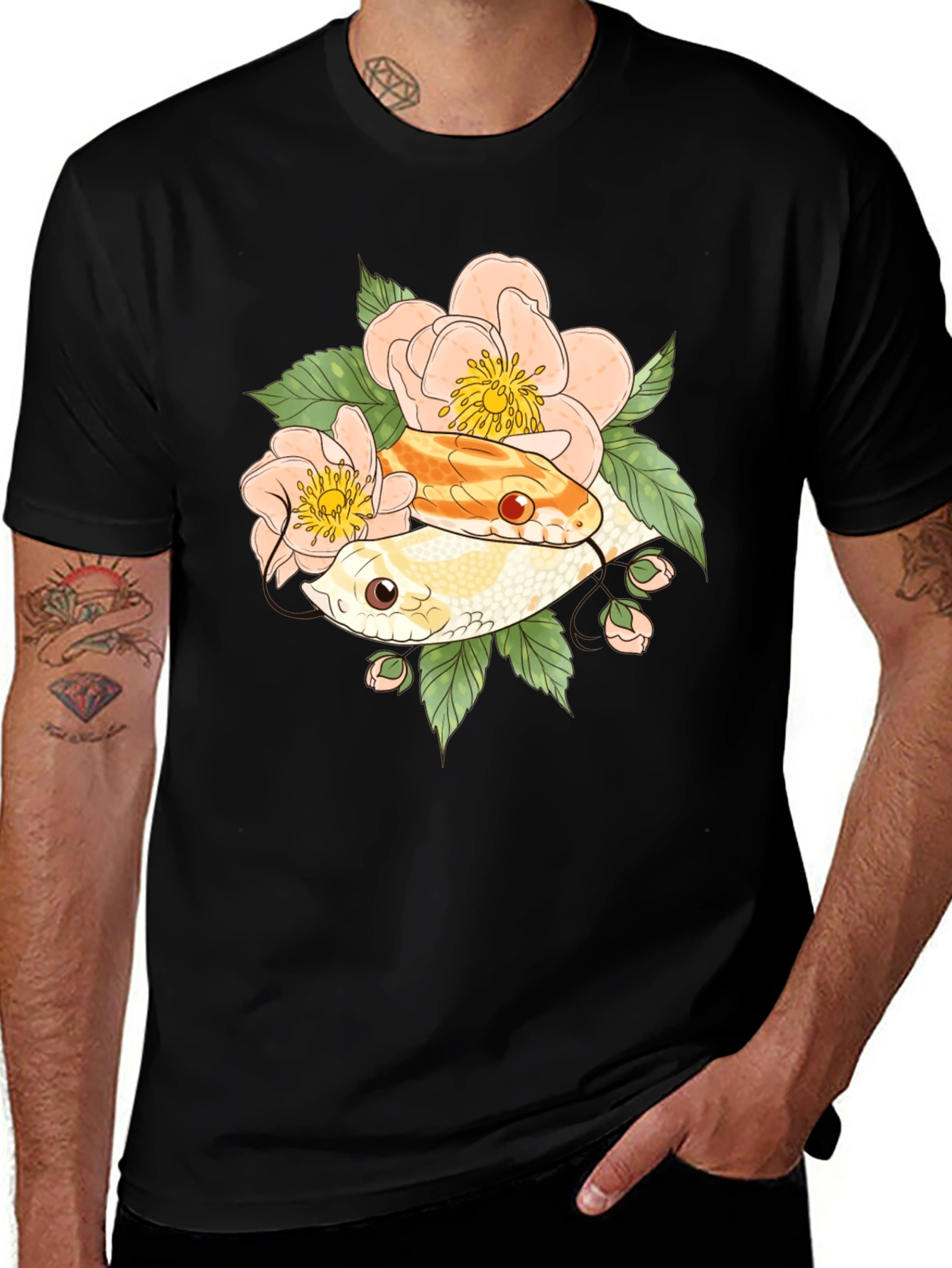 Snake & Floral T-Shirt - Unique Graphic Tee