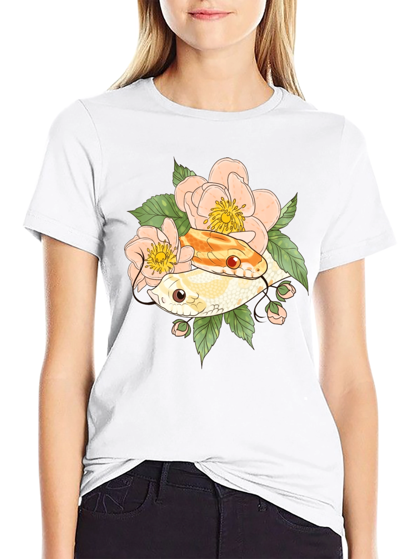 Snake & Floral T-Shirt - Unique Graphic Tee