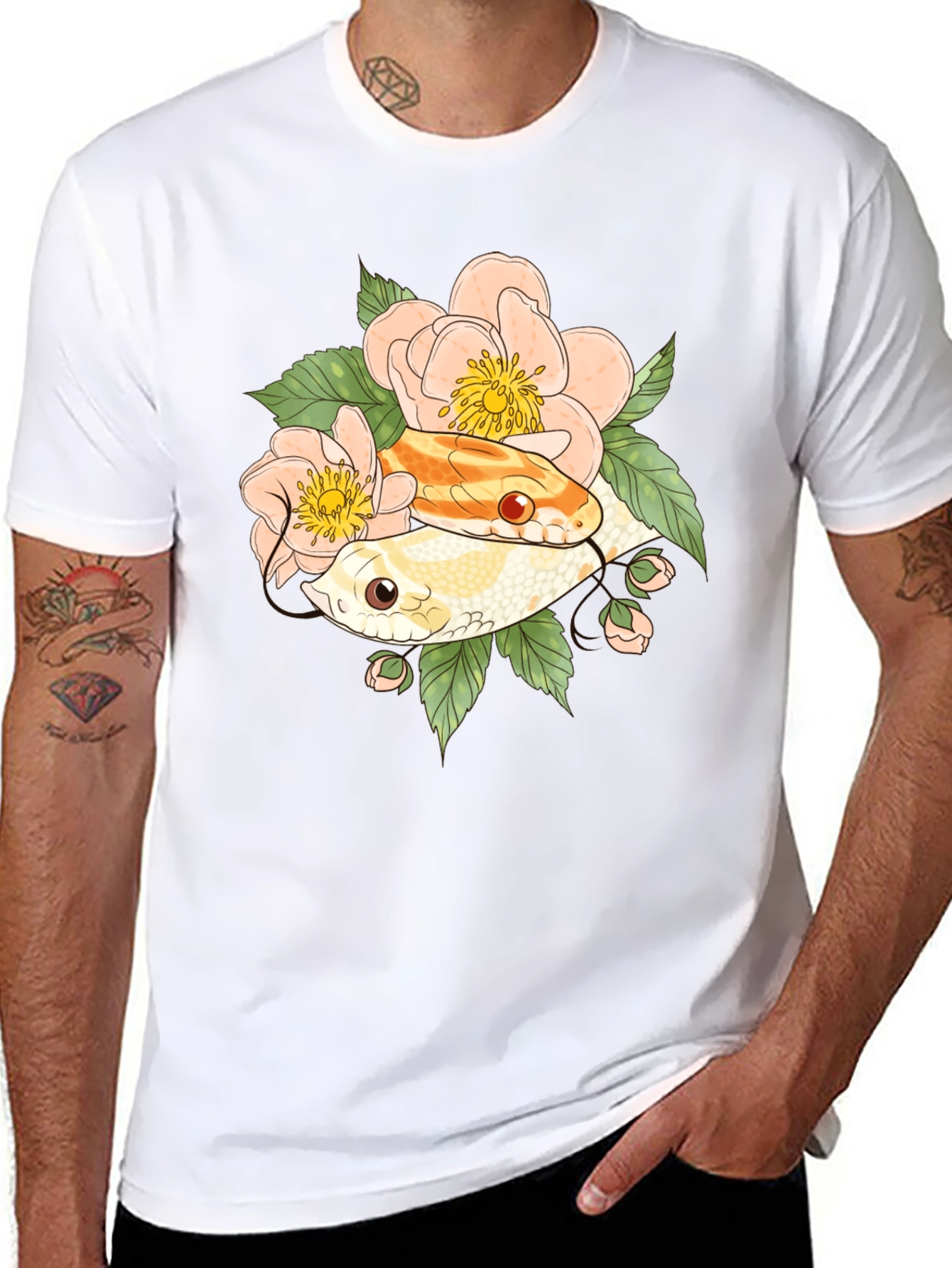 Snake & Floral T-Shirt - Unique Graphic Tee