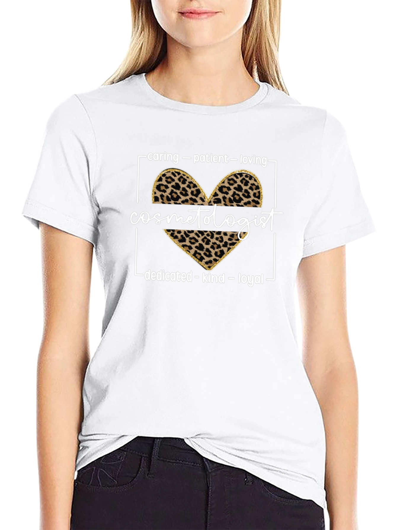 Cosmetologist Leopard Heart Graphic Tee