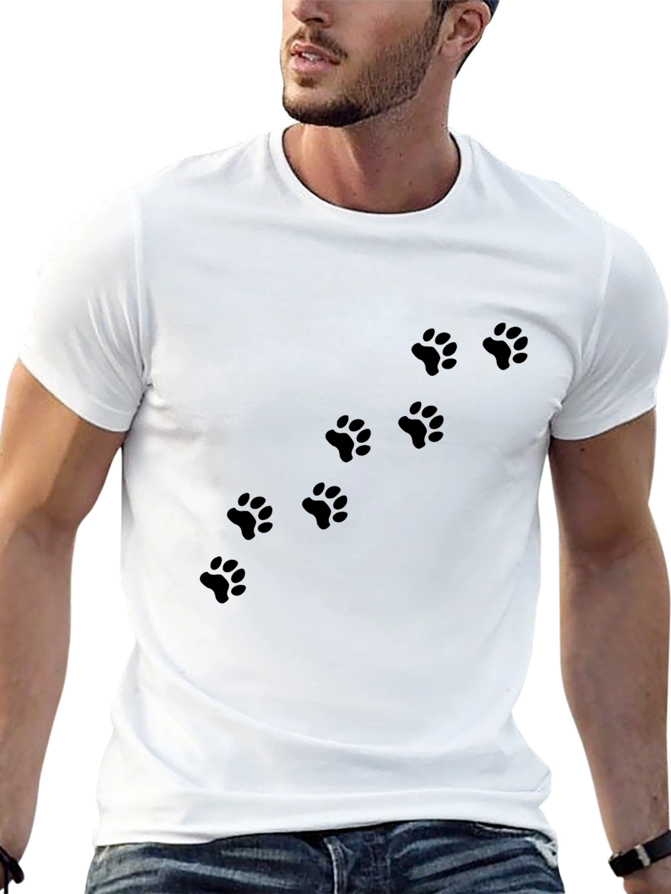 Mens Black T-Shirt with Paw Print Design