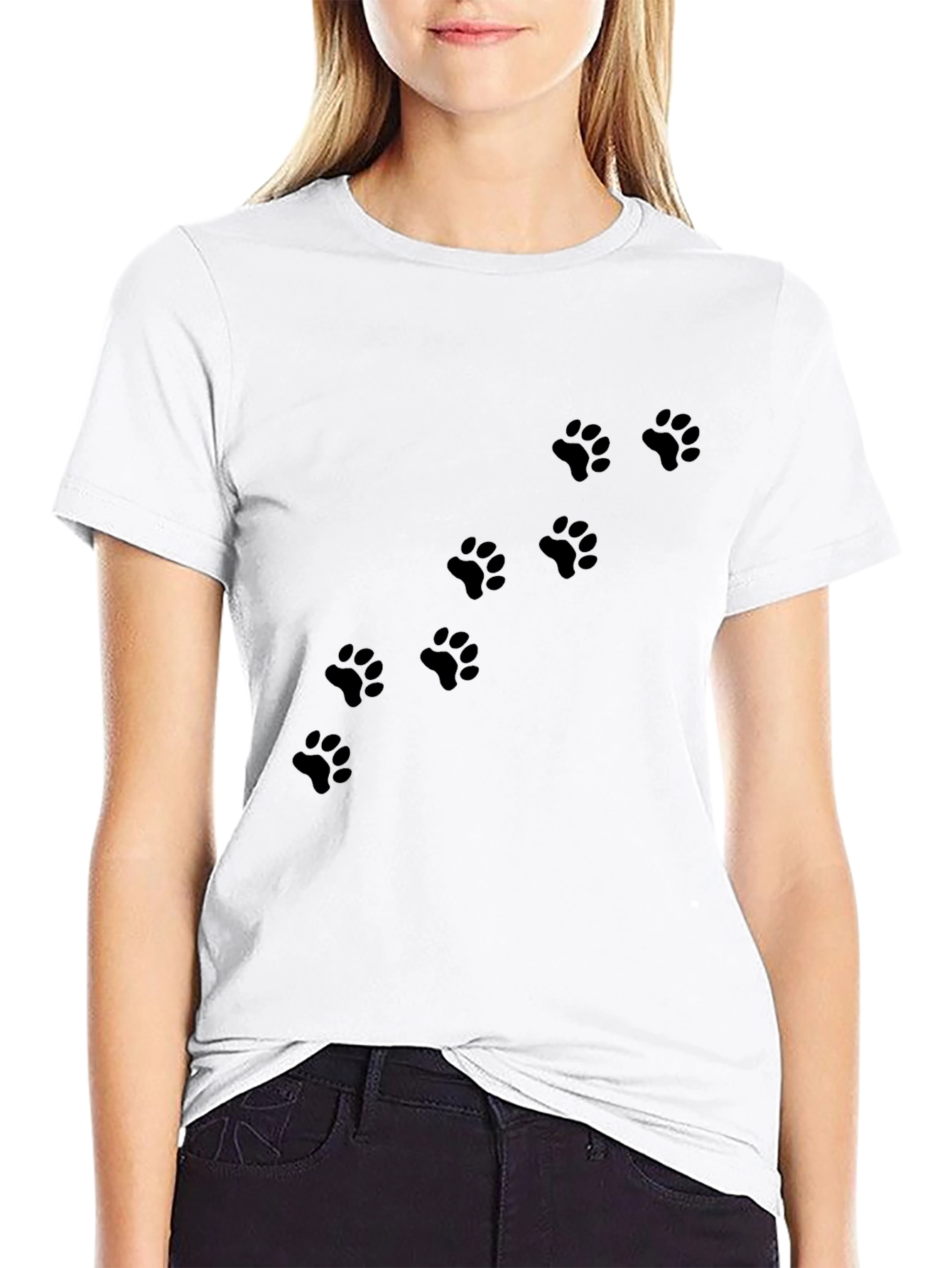 Mens Black T-Shirt with Paw Print Design