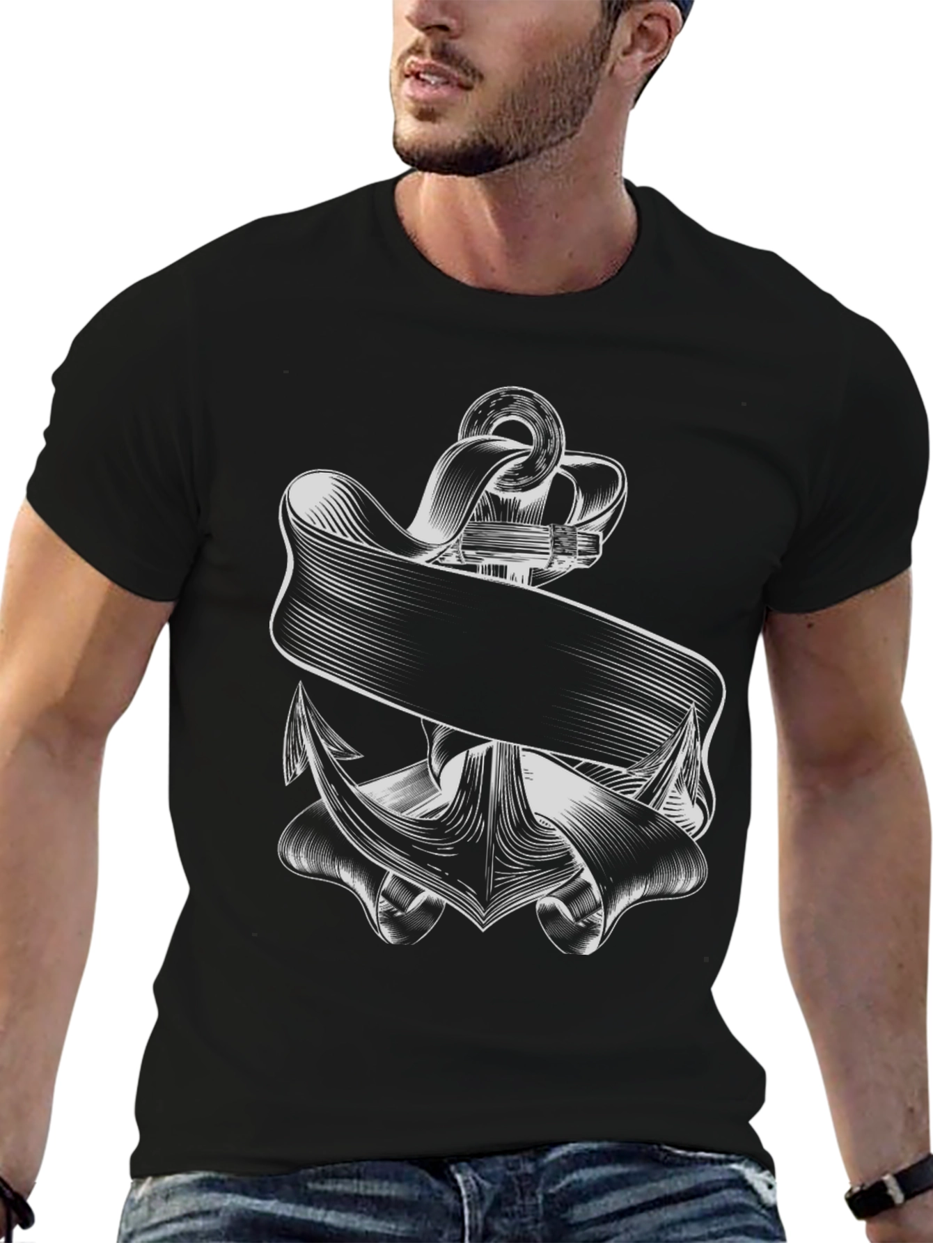 Nautical Anchor Graphic Tee - Classic Black T-Shirt