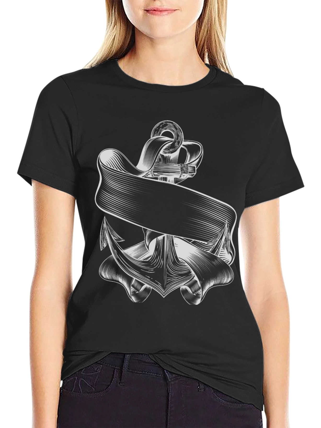 Nautical Anchor Graphic Tee - Classic Black T-Shirt