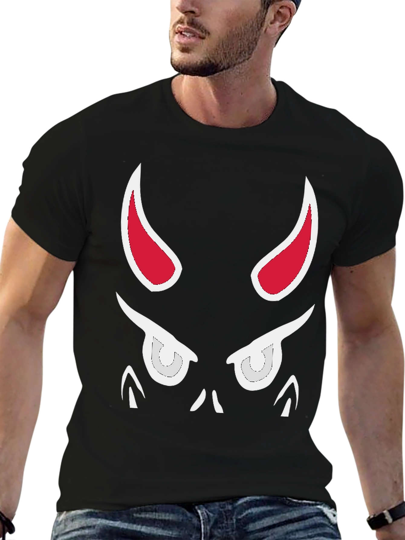 Devil Face Graphic Tee - Black Cotton T-Shirt