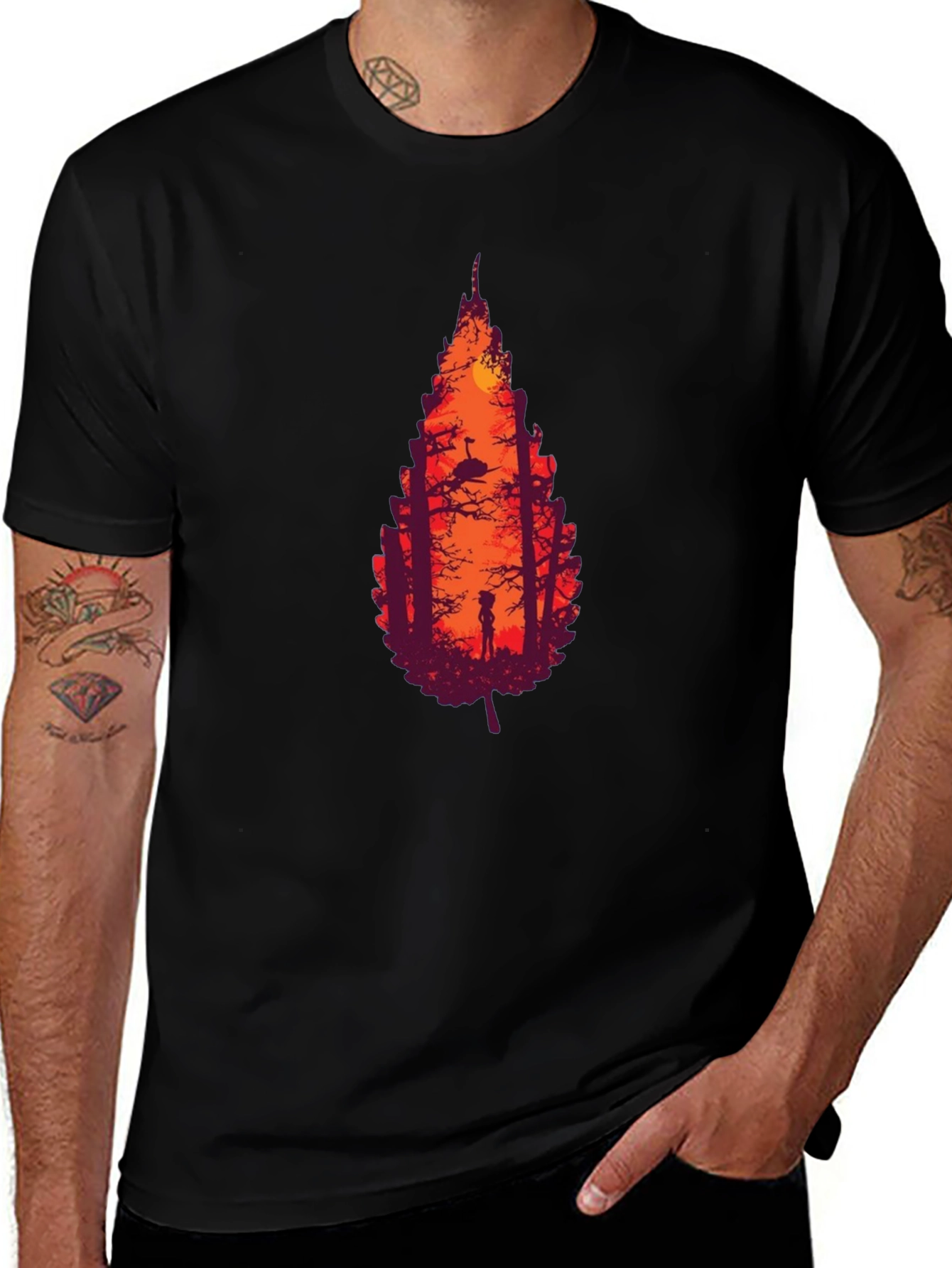 Nature Silhouette Leaf Graphic T-Shirt