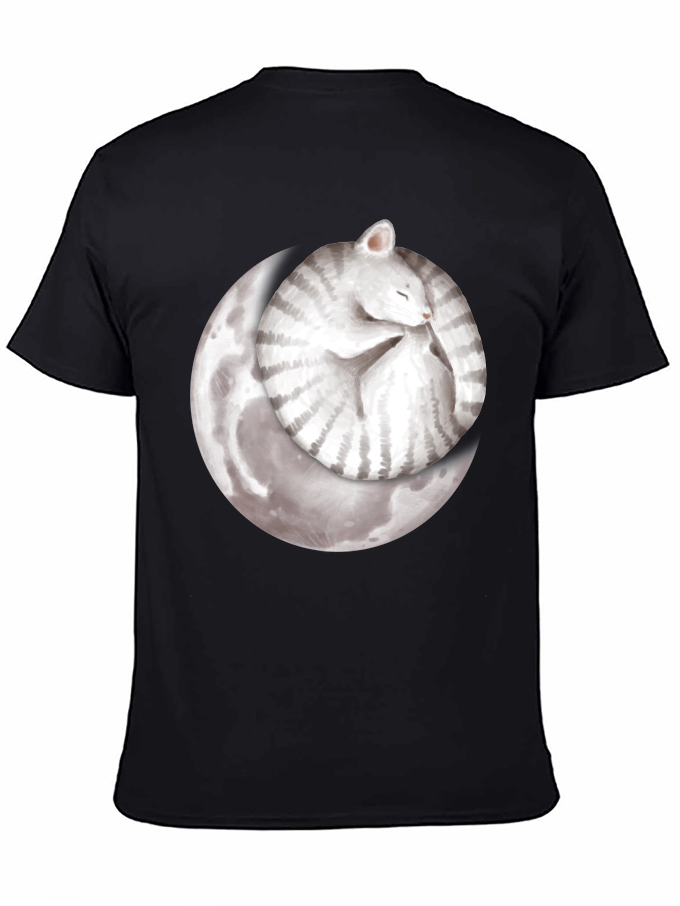 Moon Cat Black T-Shirt - Sleepy Celestial Kitten Tee