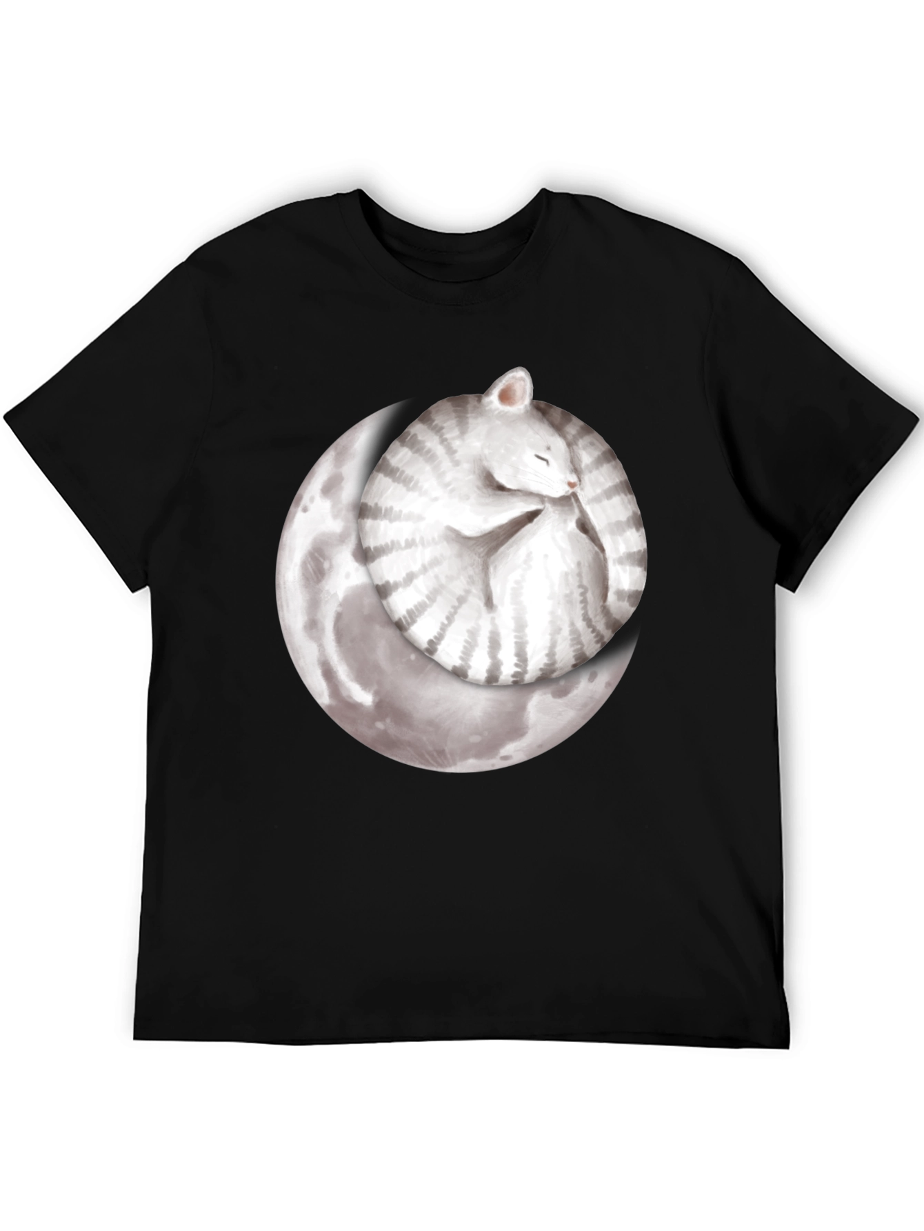 Moon Cat Black T-Shirt - Sleepy Celestial Kitten Tee