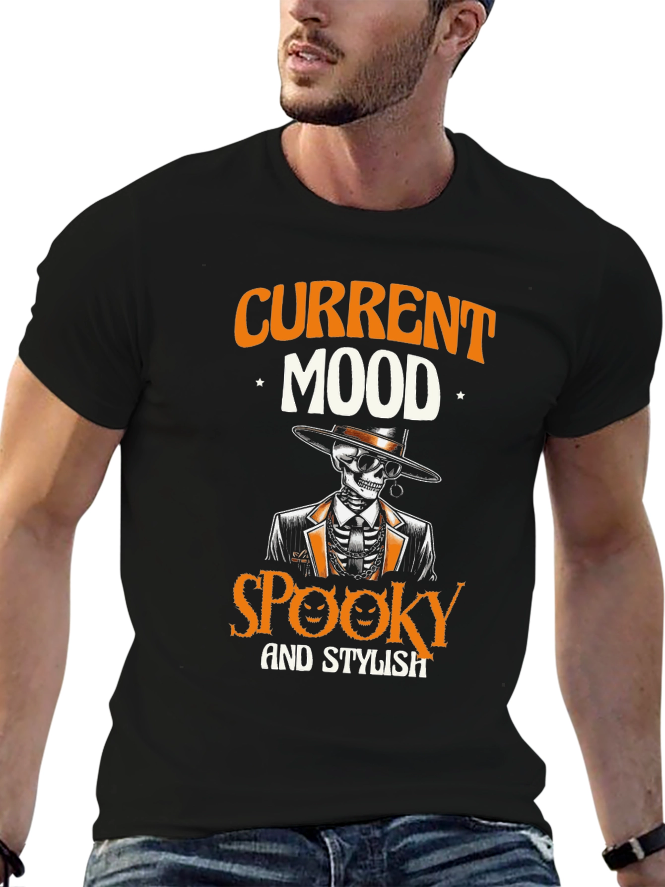 Spooky & Stylish Skeleton Graphic T-Shirt - Halloween Vibes