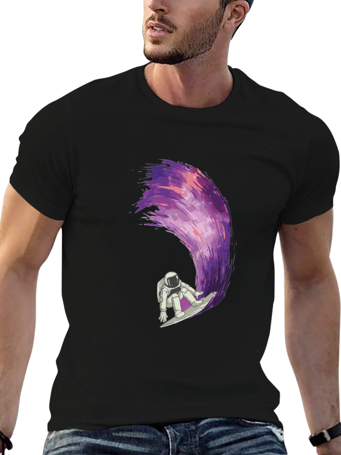 Astronaut Surfing Galaxy Wave Graphic T-Shirt