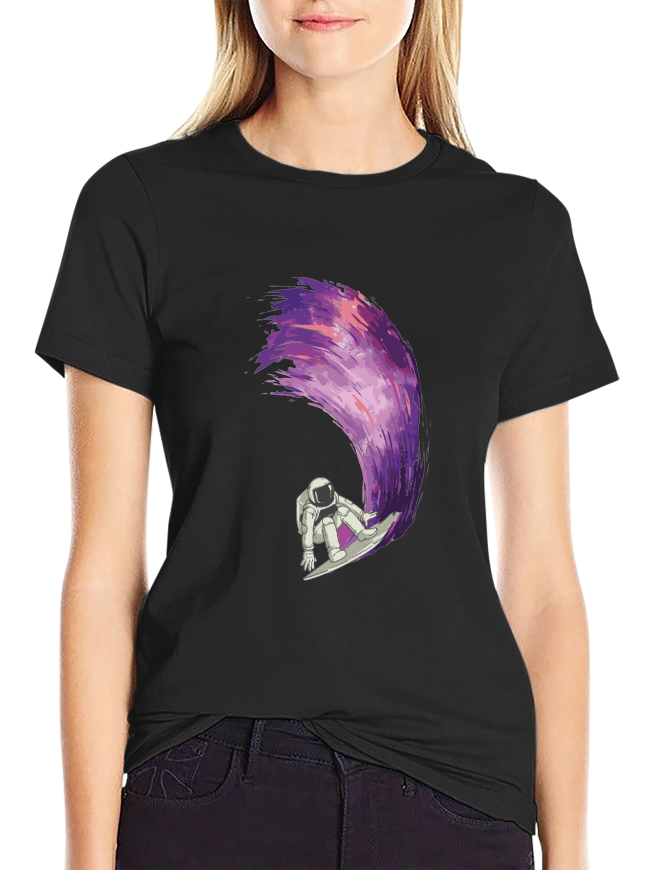 Astronaut Surfing Galaxy Wave Graphic T-Shirt