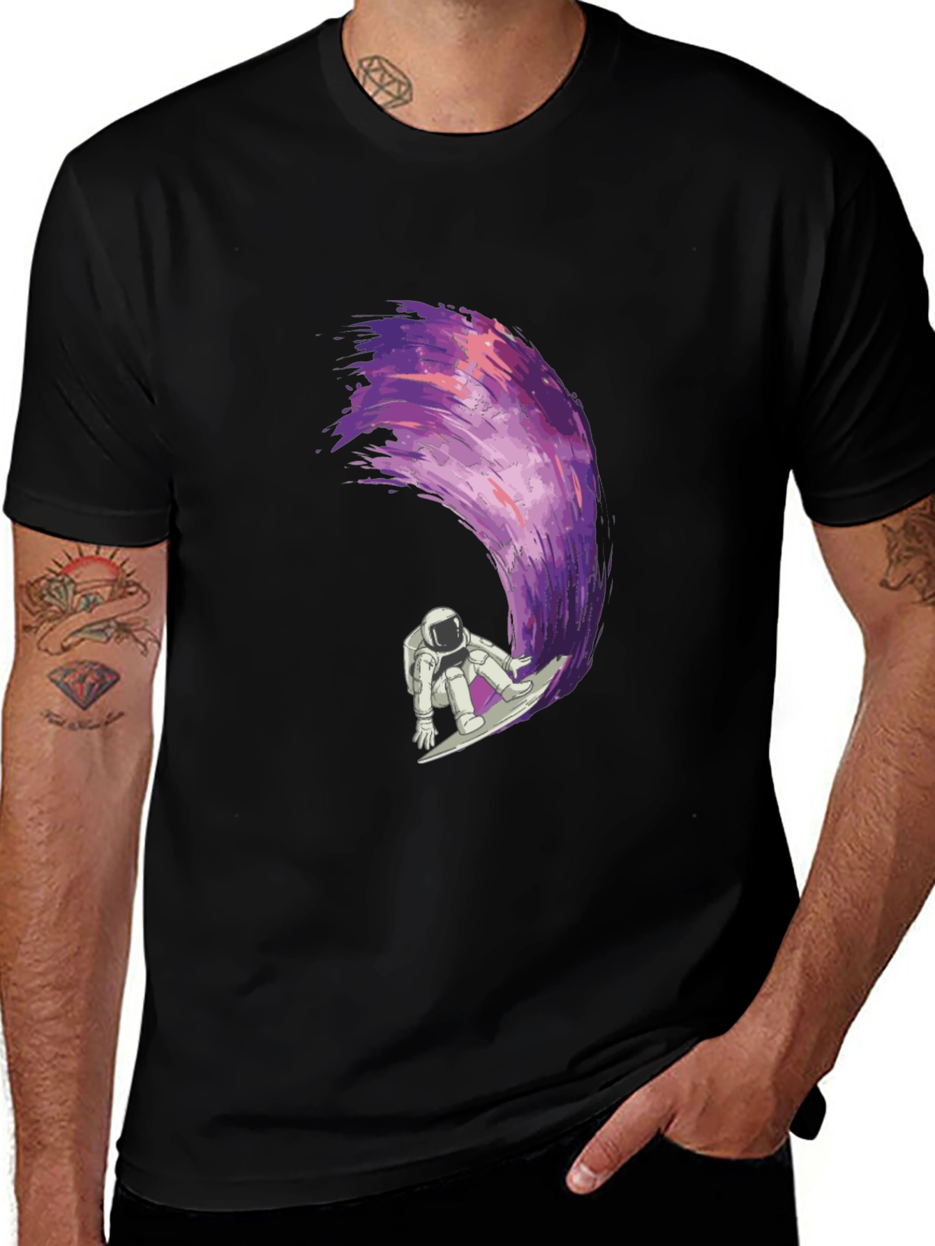 Astronaut Surfing Galaxy Wave Graphic T-Shirt