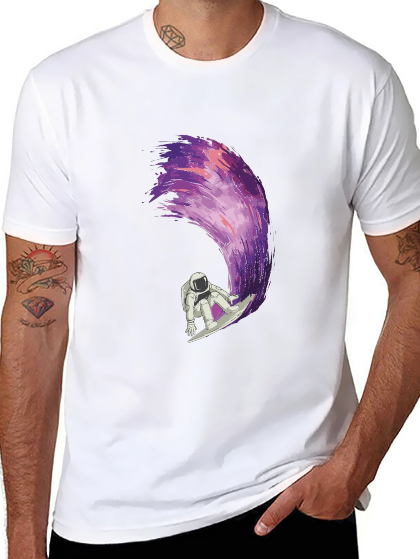 Astronaut Surfing Galaxy Wave Graphic T-Shirt