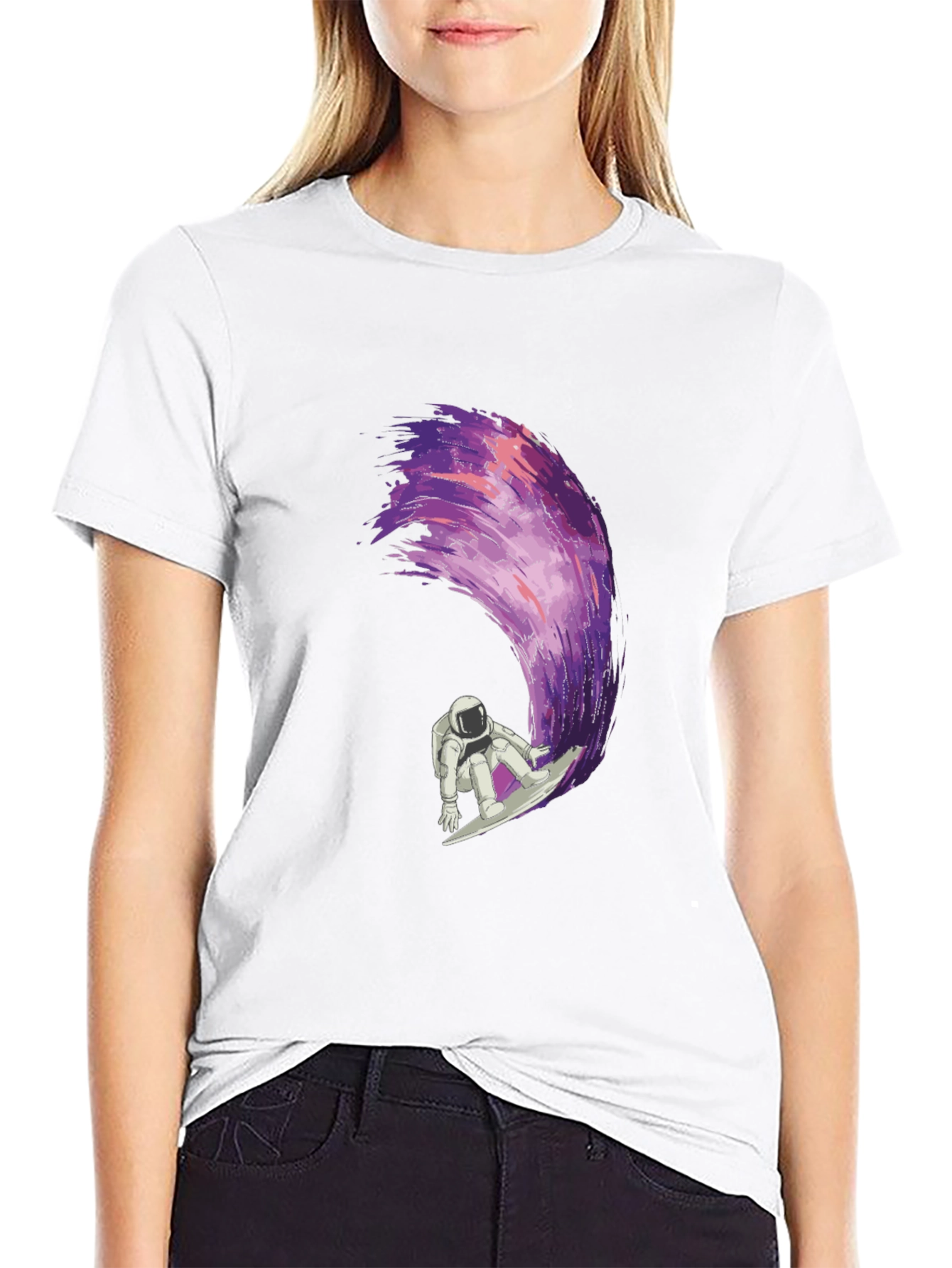 Astronaut Surfing Galaxy Wave Graphic T-Shirt