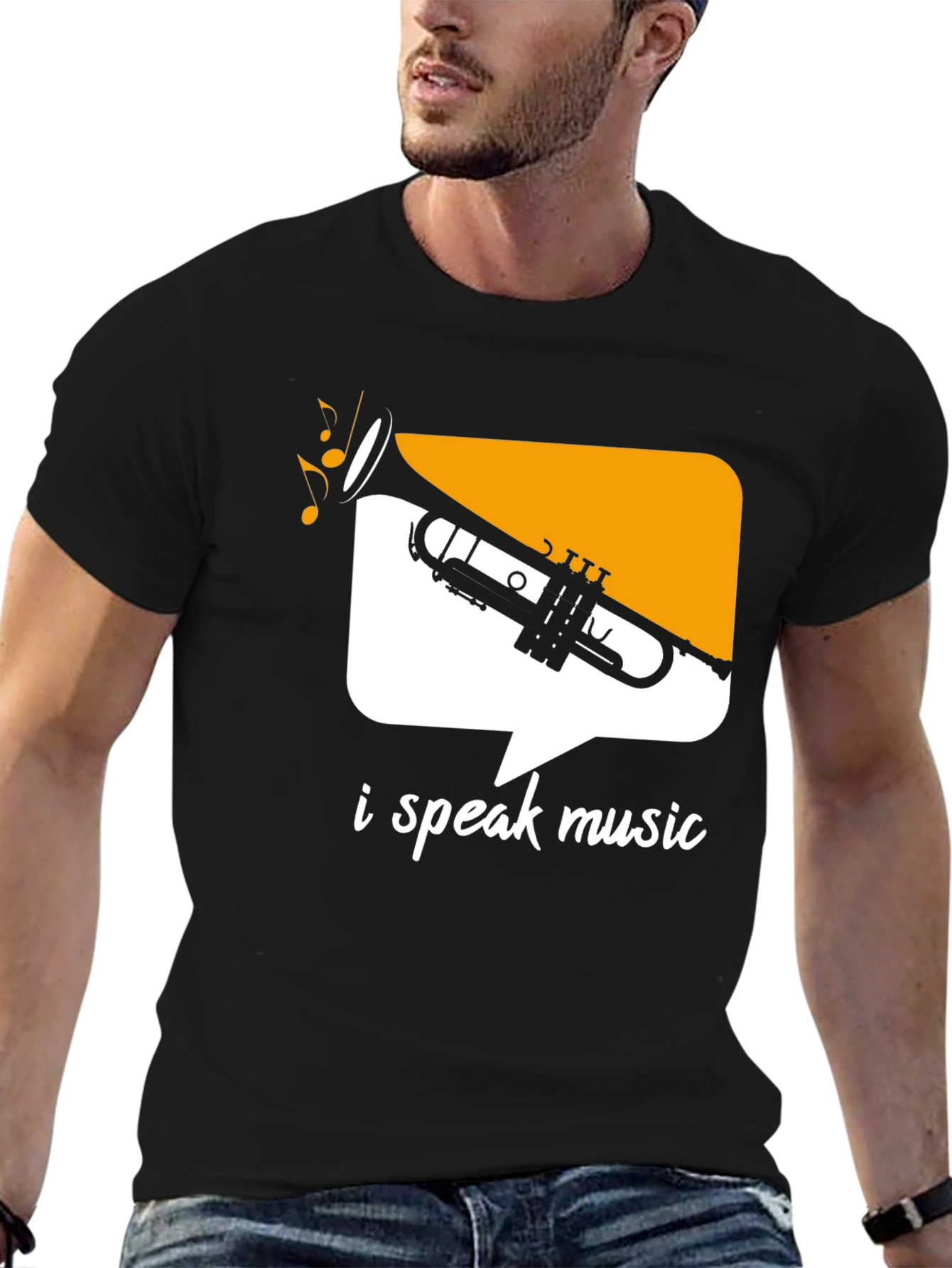I Speak Music Black T-Shirt: Trumpet Design